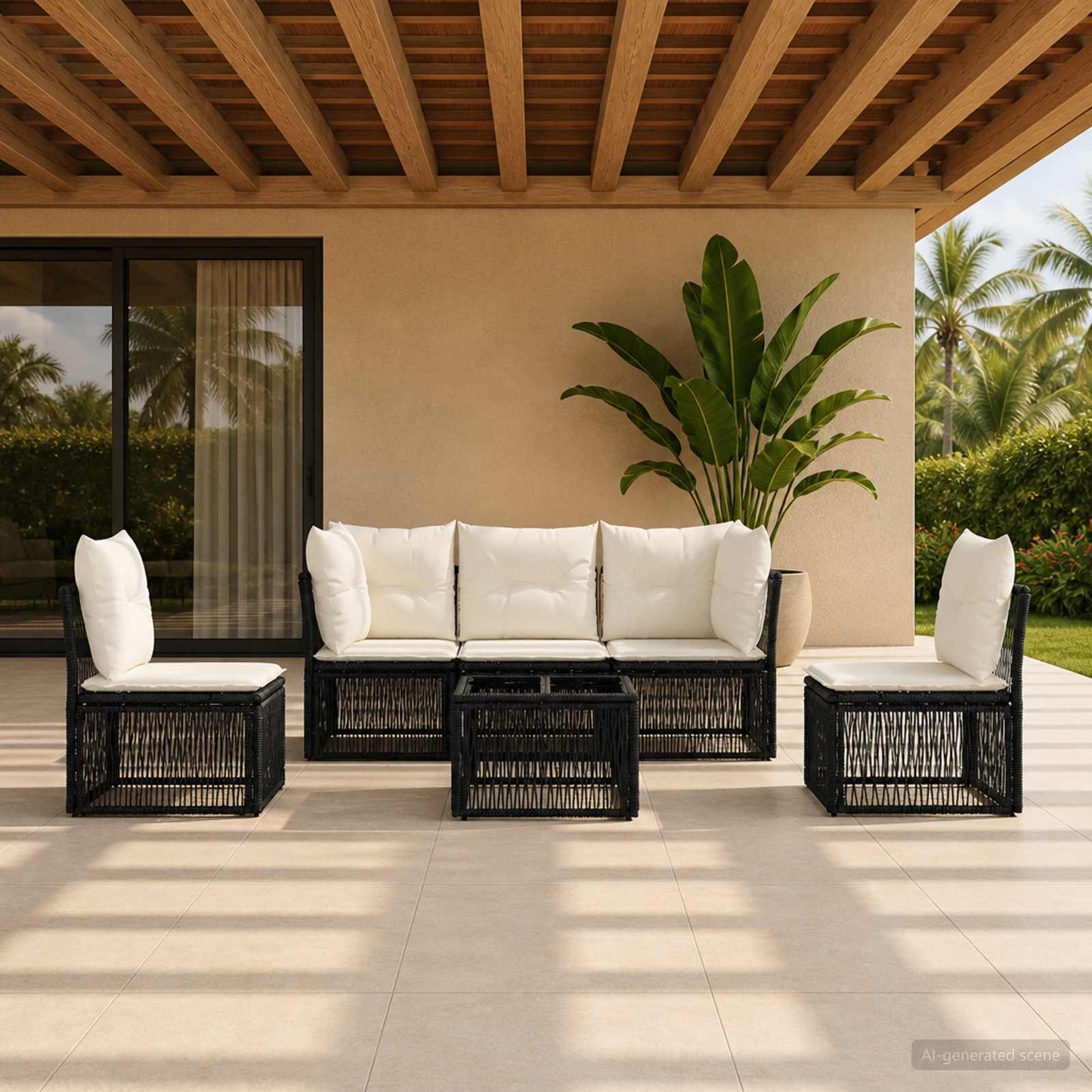 Set Divano da Giardino 6 pcs Nero polyrattan | homemem39