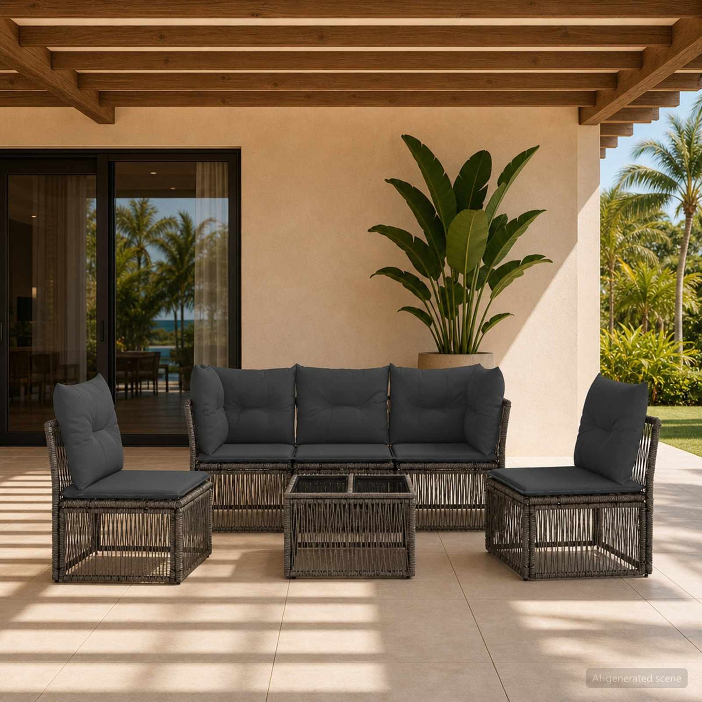 Set Divano da Giardino 6 pcs Grigio polyrattan | homemem39