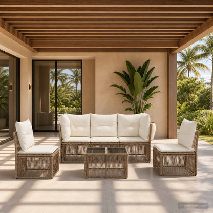 Set Divano da Giardino 6 pcs Beige polyrattan | homemem39