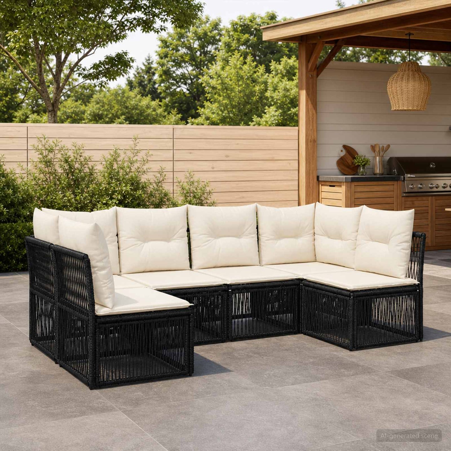 Set Divano da Giardino 6 pcs Nero polyrattan | homemem39