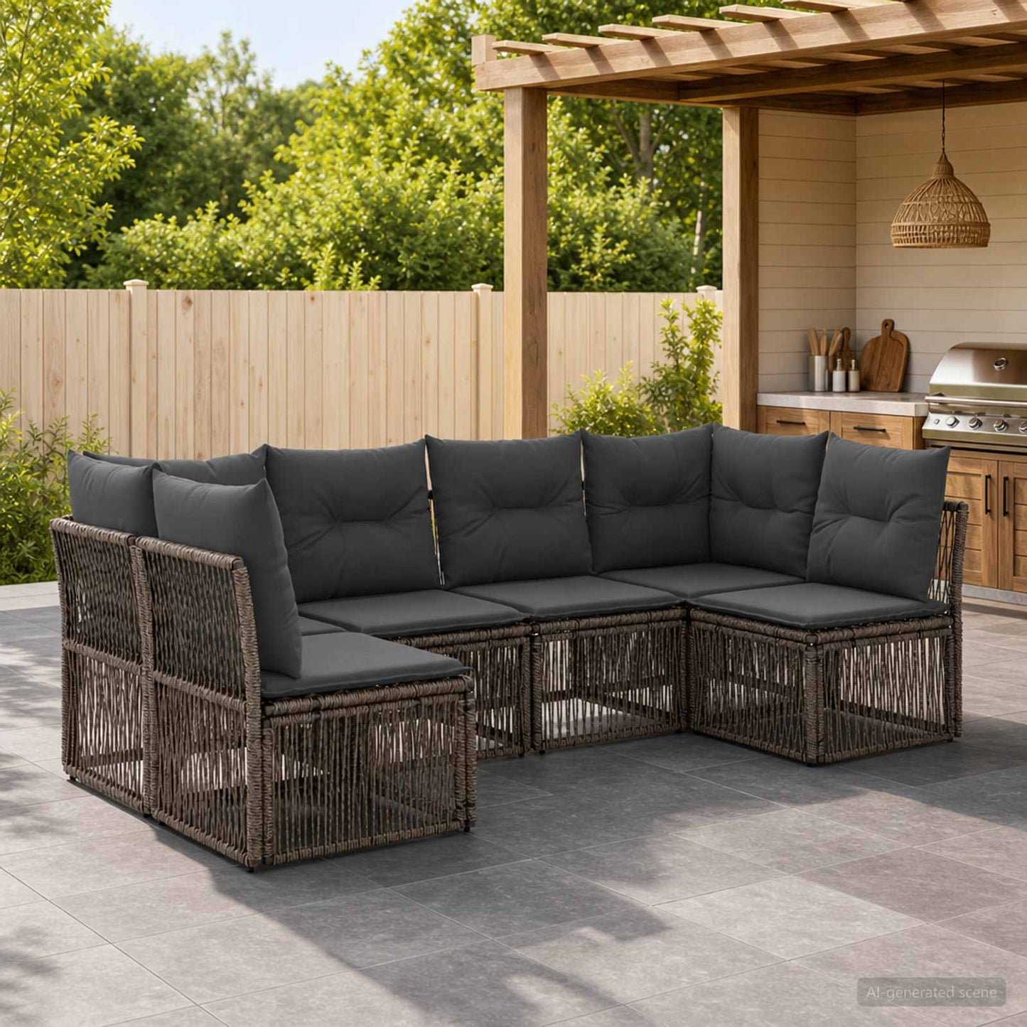 Set Divano da Giardino 6 pcs Grigio polyrattan | homemem39