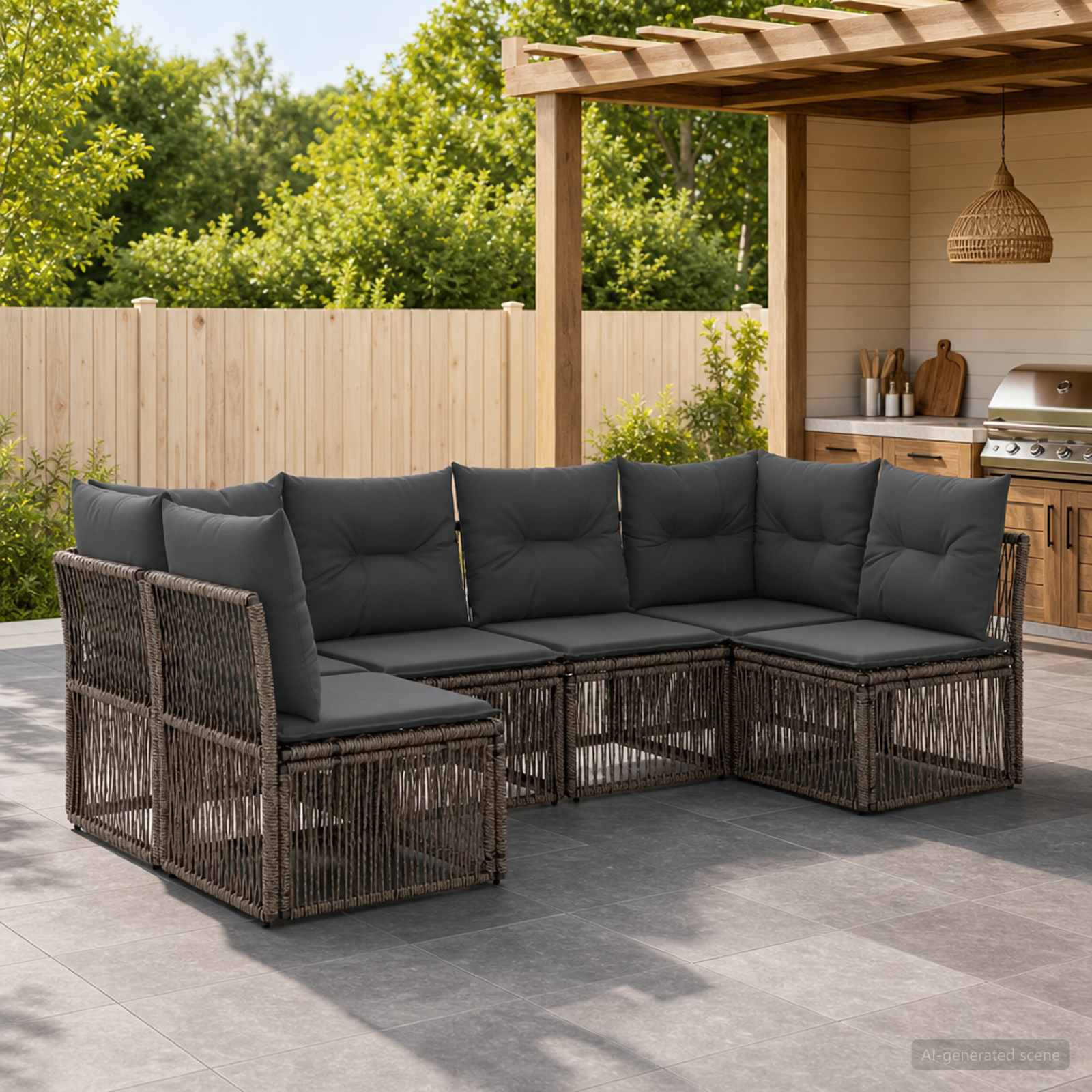 Set Divano da Giardino 6 pcs Grigio polyrattan | homemem39