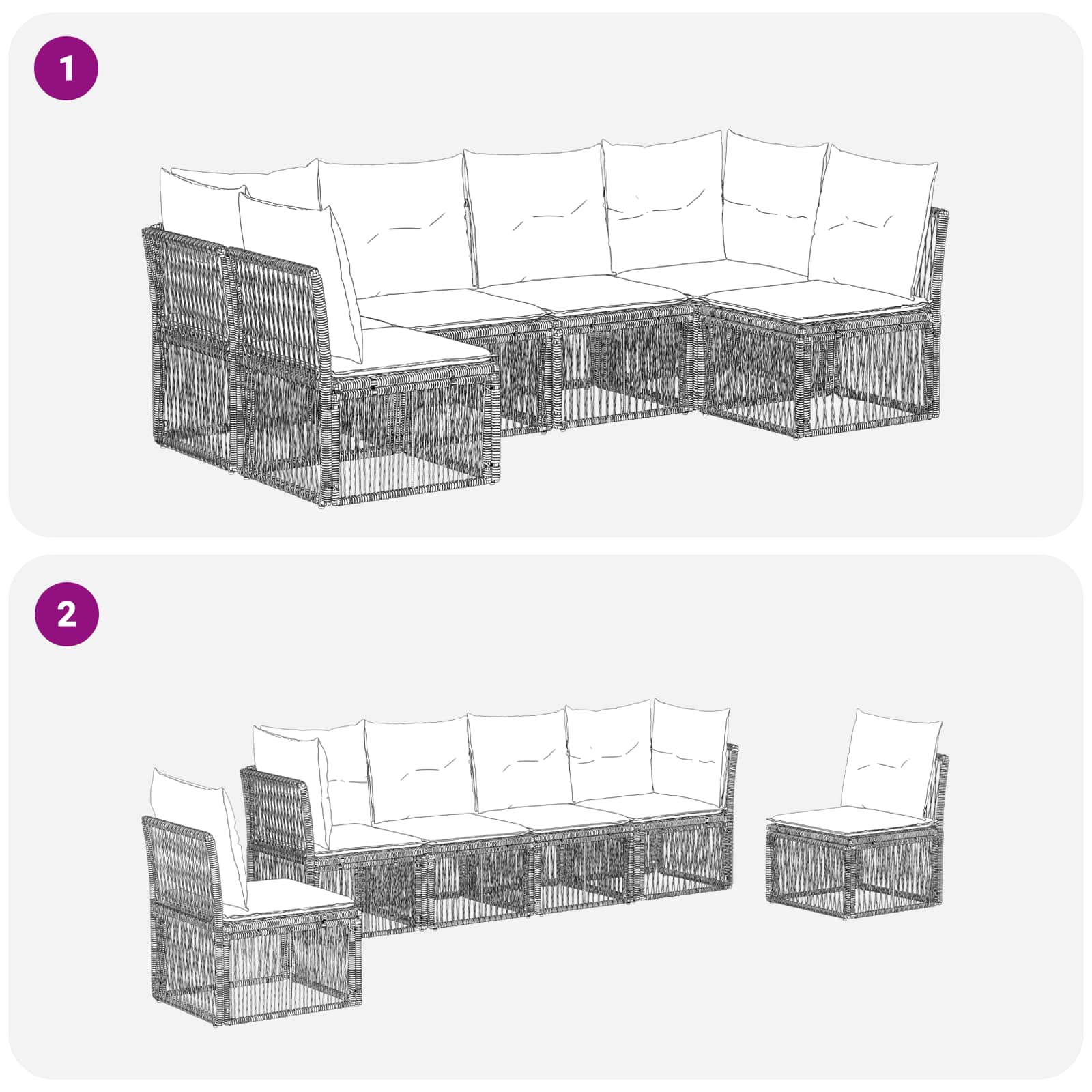 Set Divano da Giardino 6 pcs Grigio polyrattan | homemem39