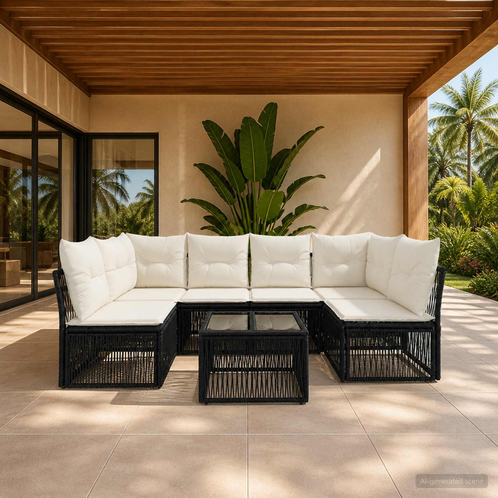 Set Divano da Giardino 7 pcs Nero polyrattan | homemem39