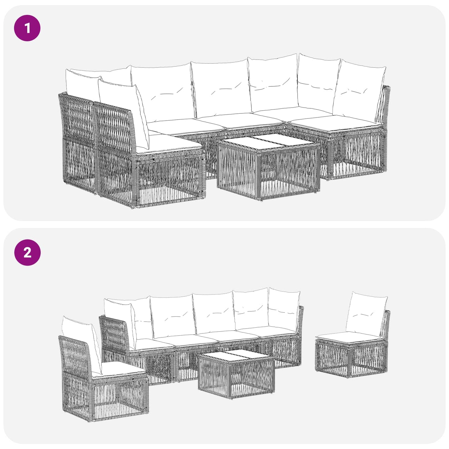 Set Divano da Giardino 7 pcs Grigio polyrattan | homemem39