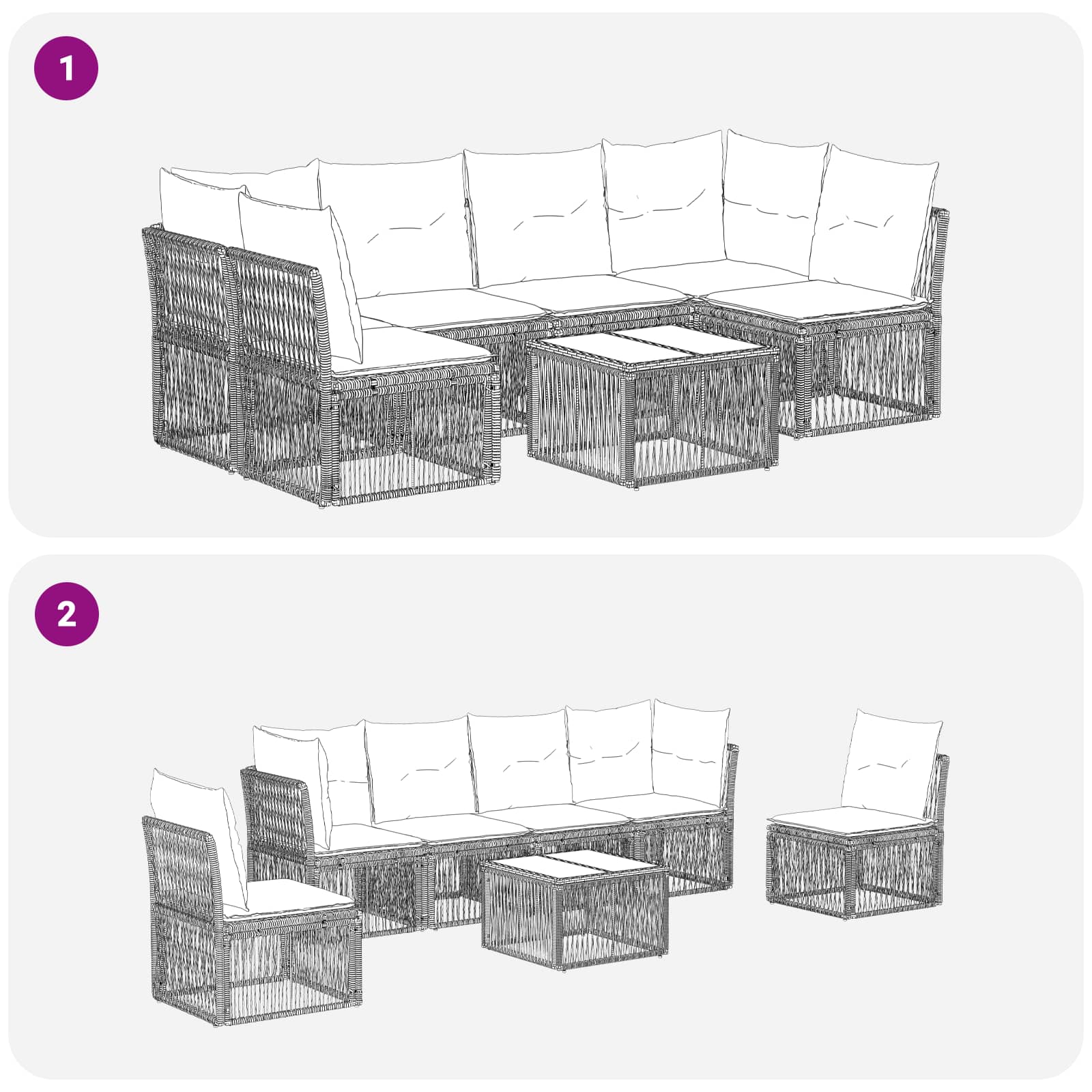 Set Divano da Giardino 7 pcs Grigio polyrattan | homemem39