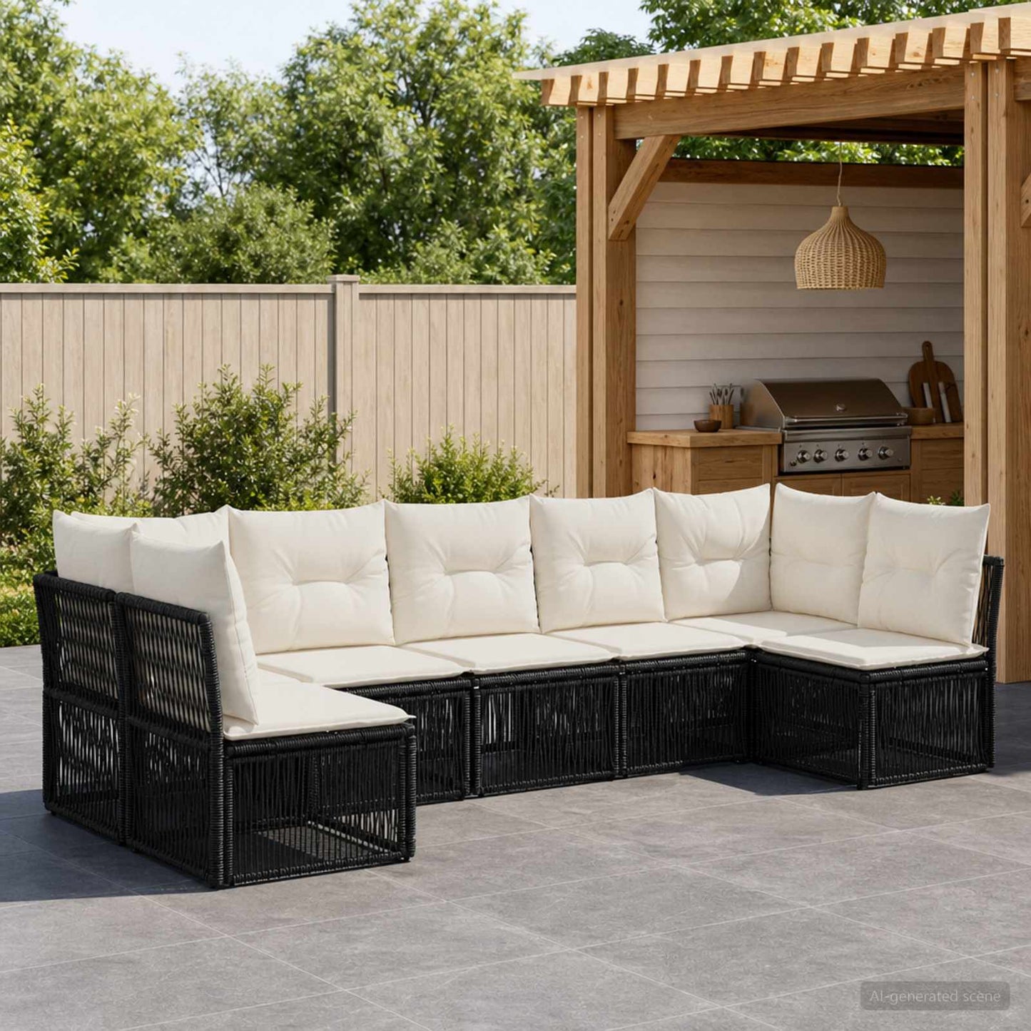 Set Divano da Giardino 7 pcs Nero polyrattan | homemem39