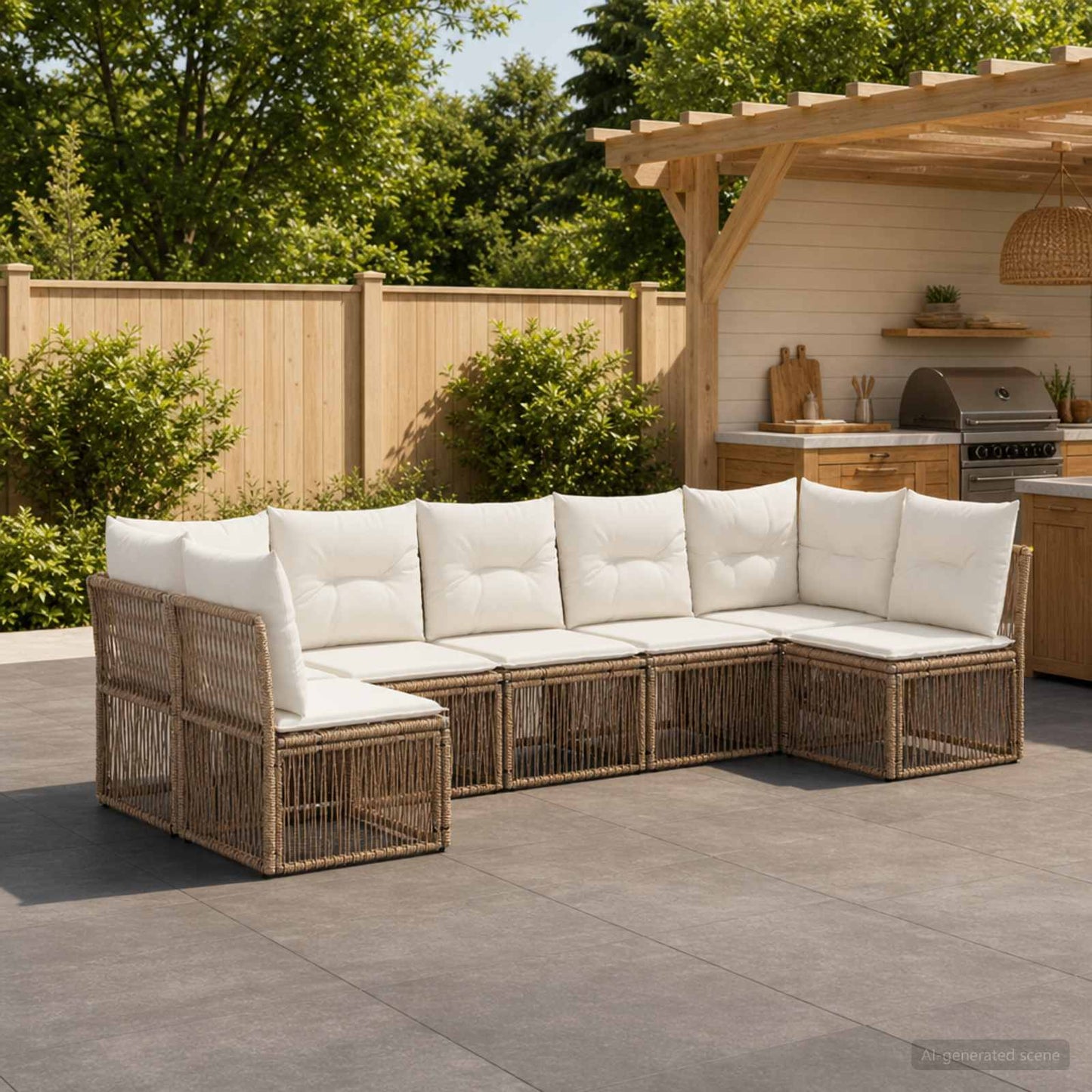 Set Divano da Giardino 7 pcs Beige polyrattan | homemem39