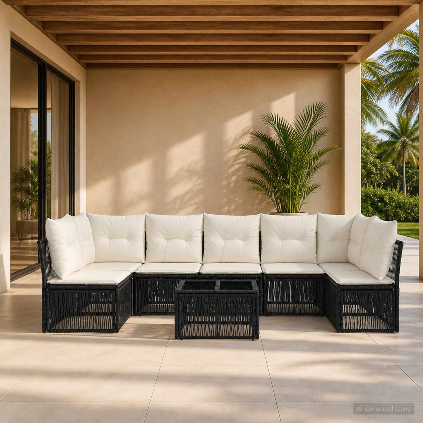 Set Divano da Giardino 8 pcs Nero polyrattan | homemem39