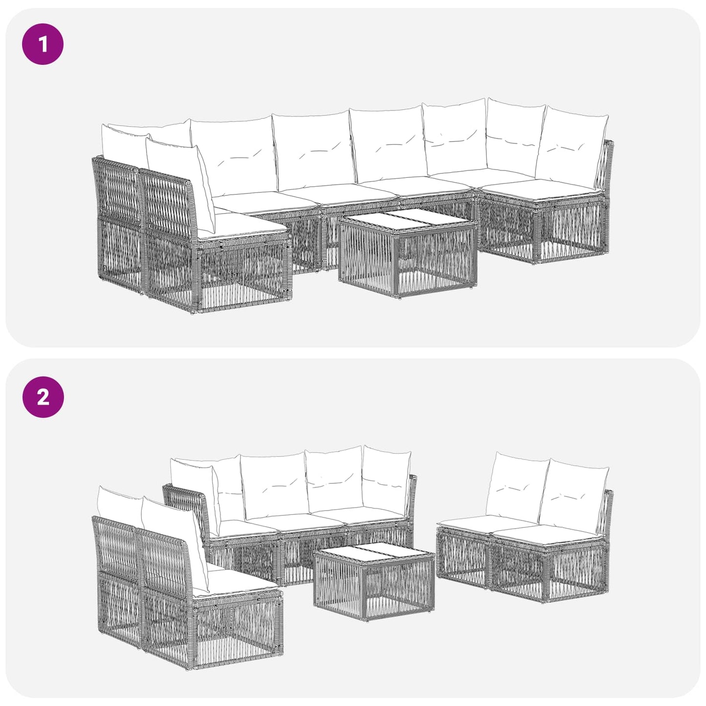 Set Divano da Giardino 8 pcs Nero polyrattan | homemem39