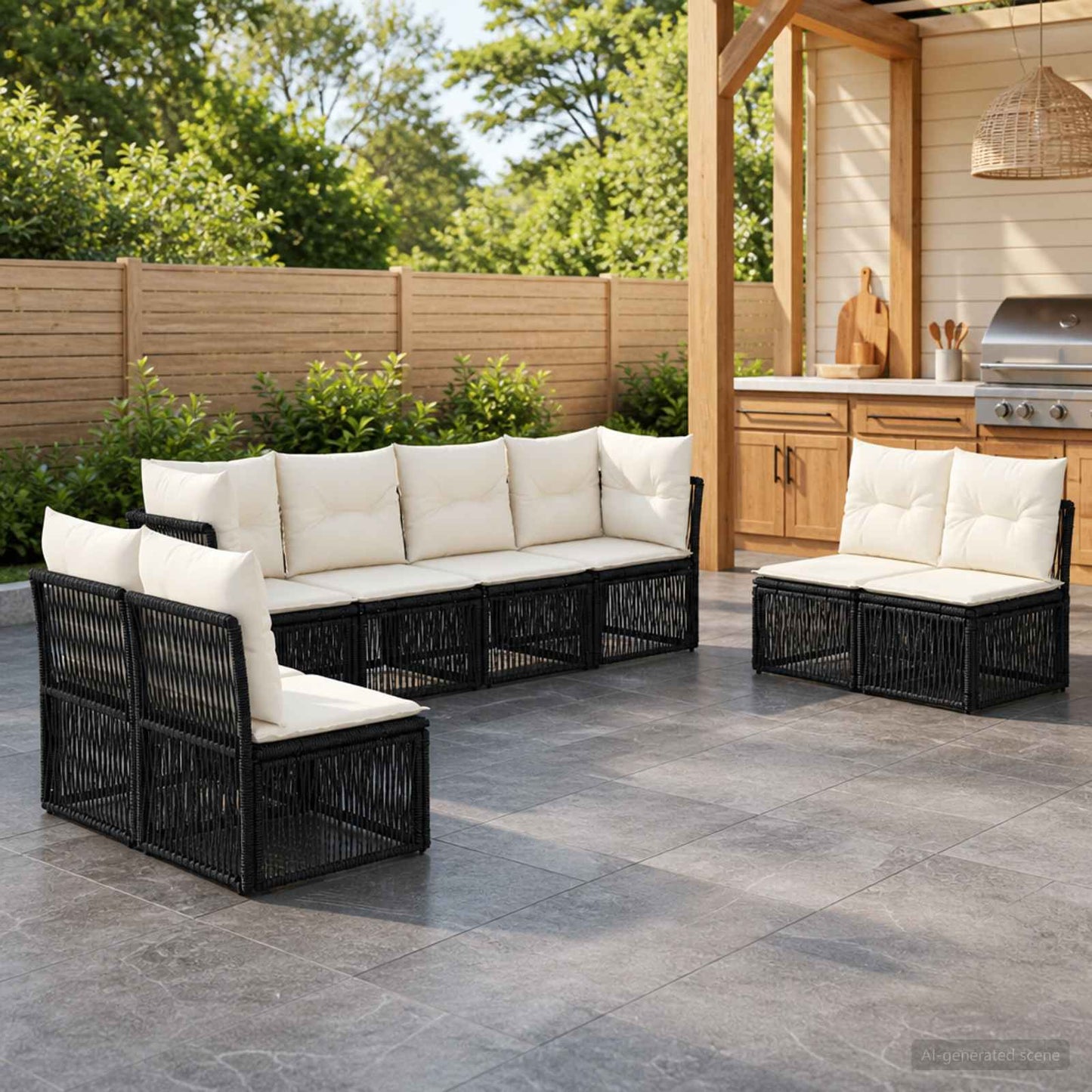 Set Divano da Giardino 8 pz Nero polyrattan
