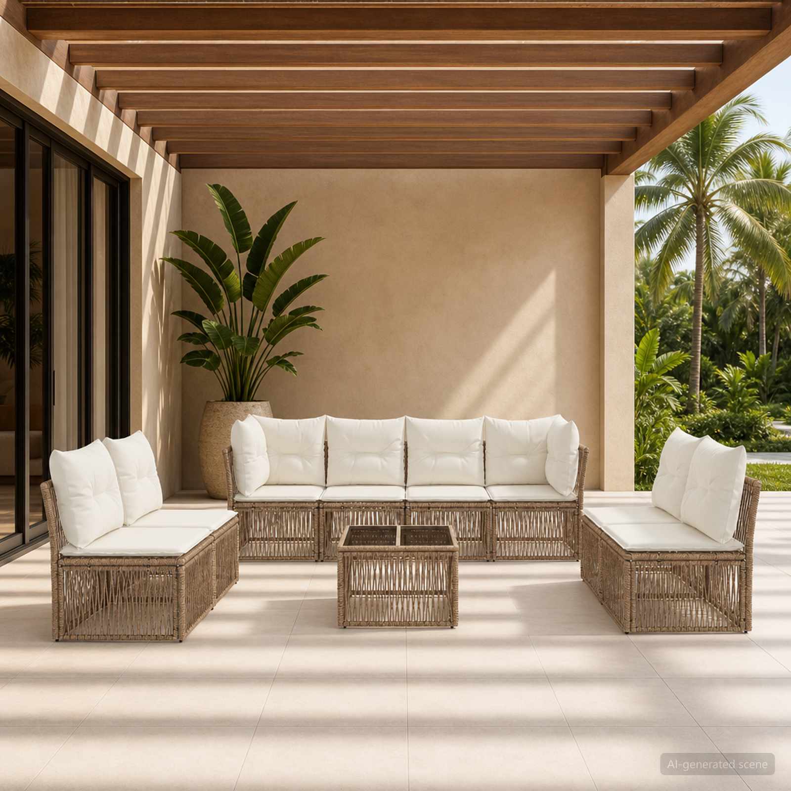 Set Divano da Giardino 9 pcs Beige polyrattan | homemem39