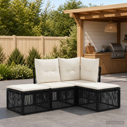 Set Divano da Giardino 4 pz Nero polyrattan