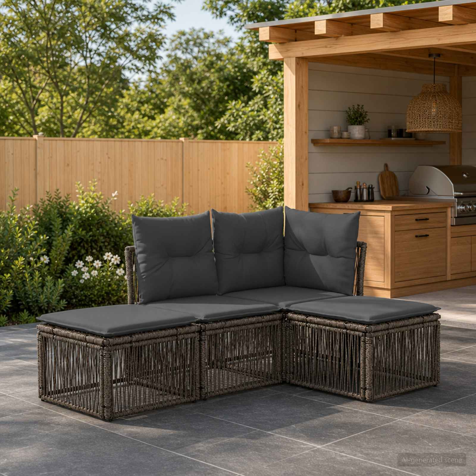 Set Divano da Giardino 4 pcs Grigio polyrattan | homemem39