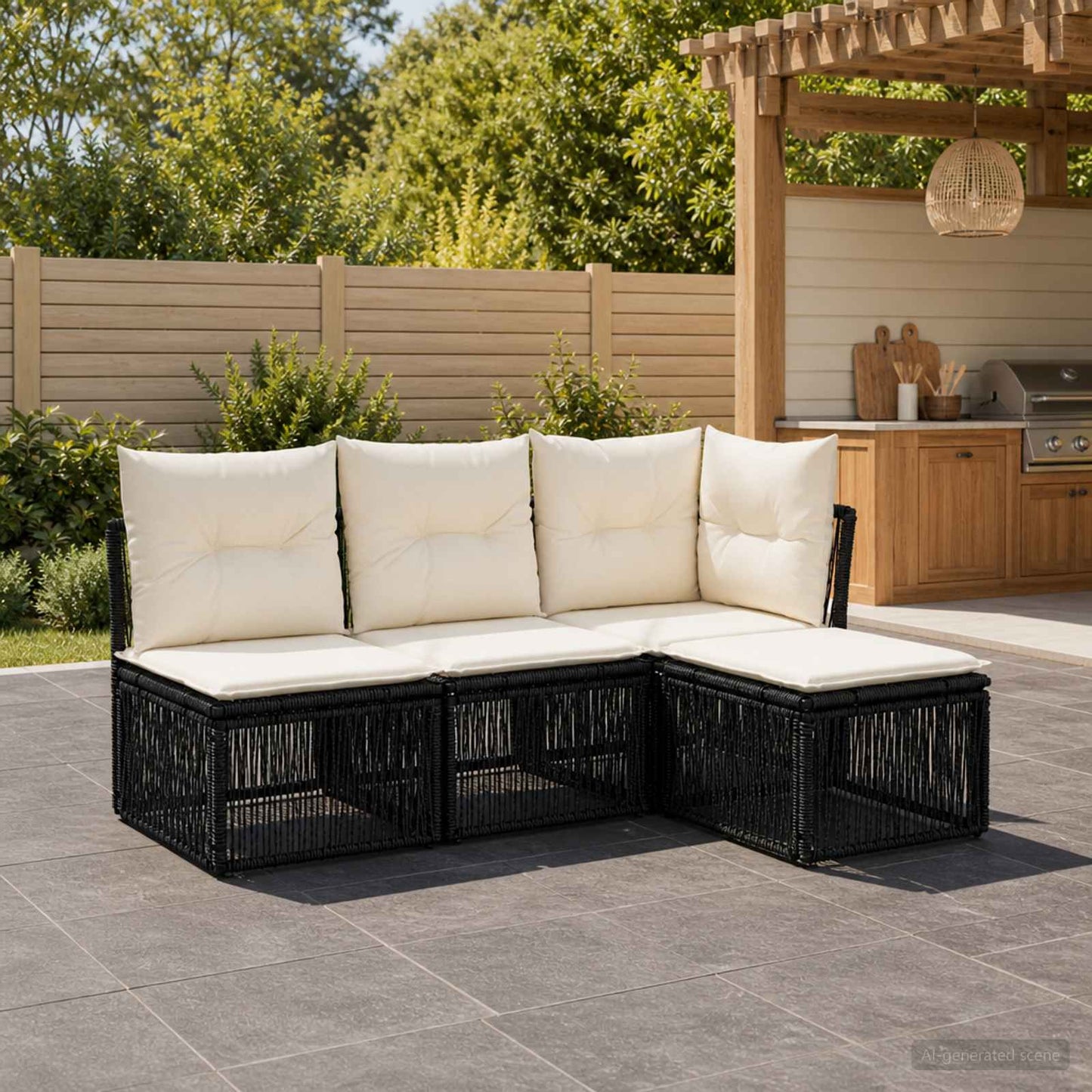 Set Divano da Giardino 4 pz Nero polyrattan