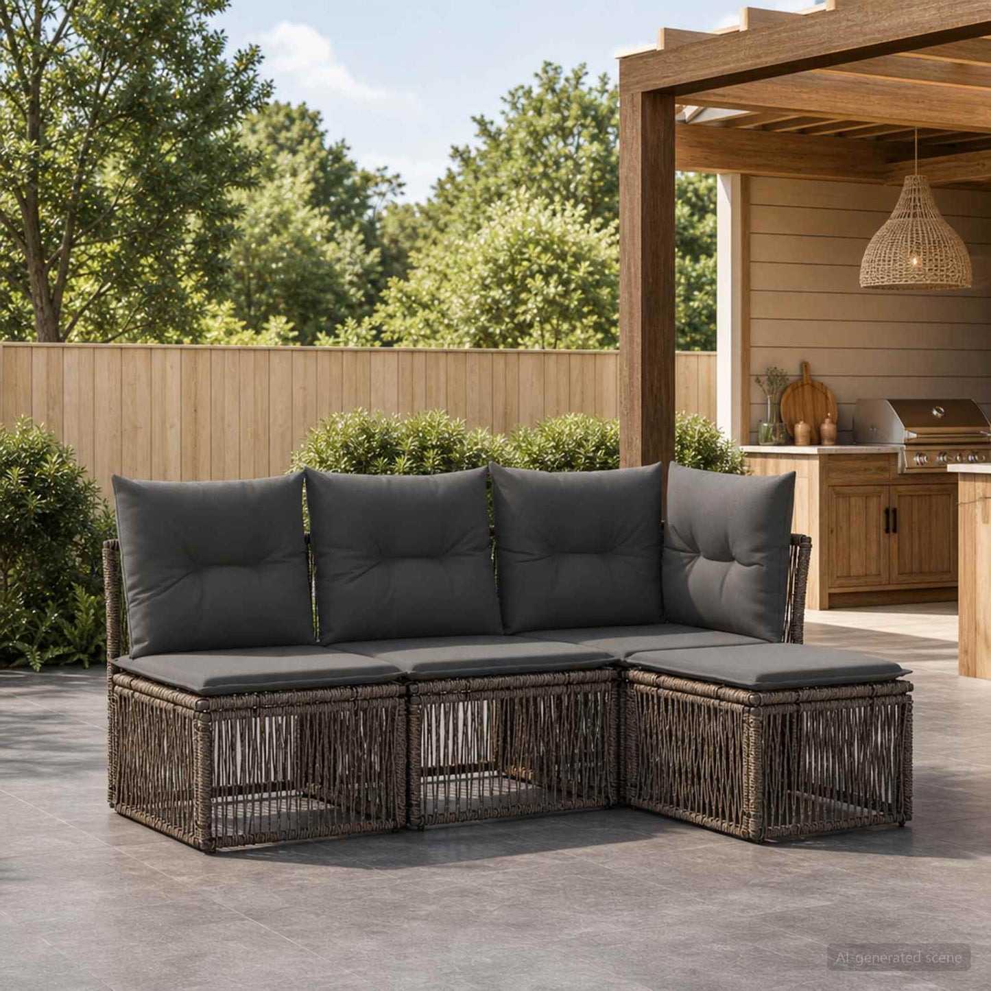 Set Divano da Giardino 4 pz Grigio polyrattan