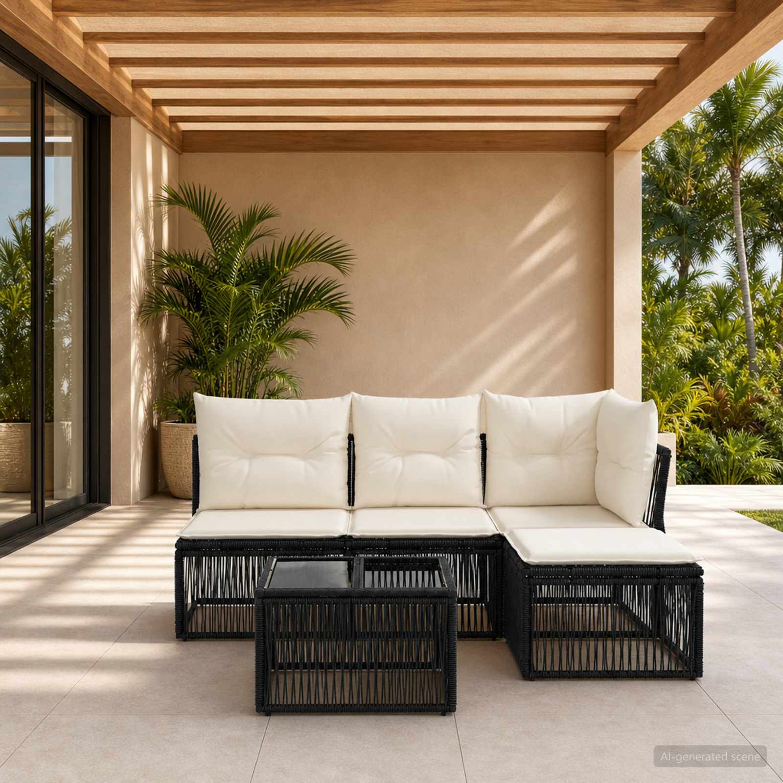 Set Divano da Giardino 5 pcs Nero polyrattan | homemem39