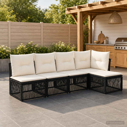 Set Divano da Giardino 5 pz Nero polyrattan