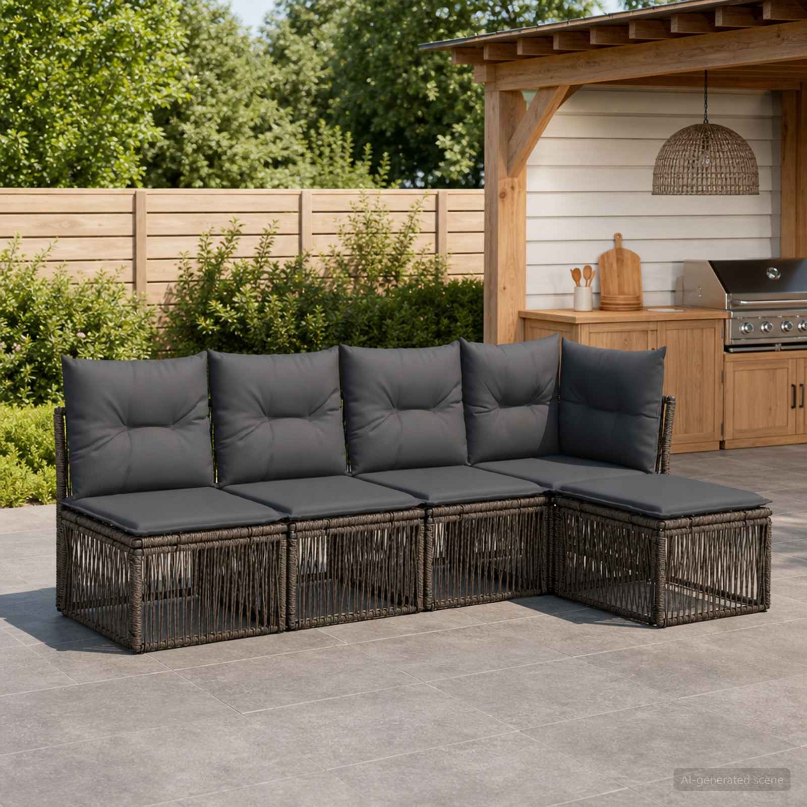 Set Divano da Giardino 5 pcs Grigio polyrattan | homemem39