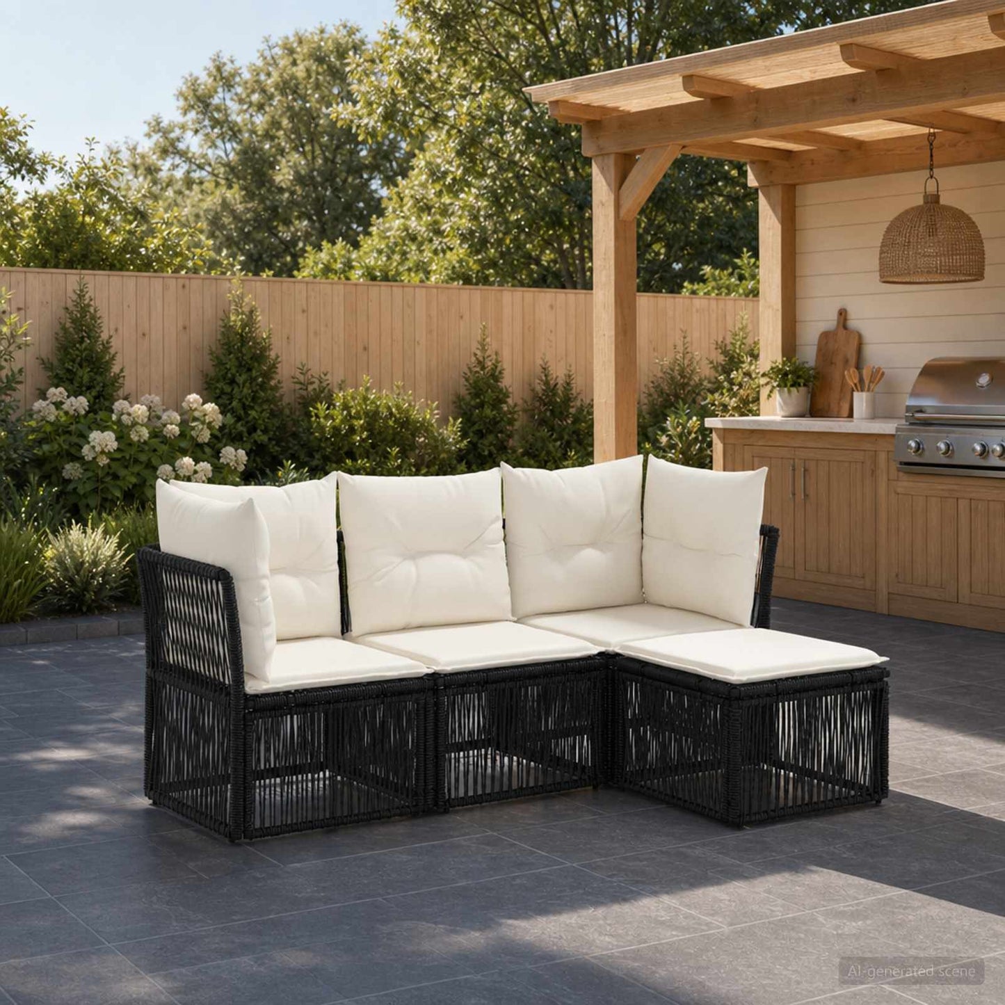 Set Divano da Giardino 4 pcs Nero polyrattan | homemem39