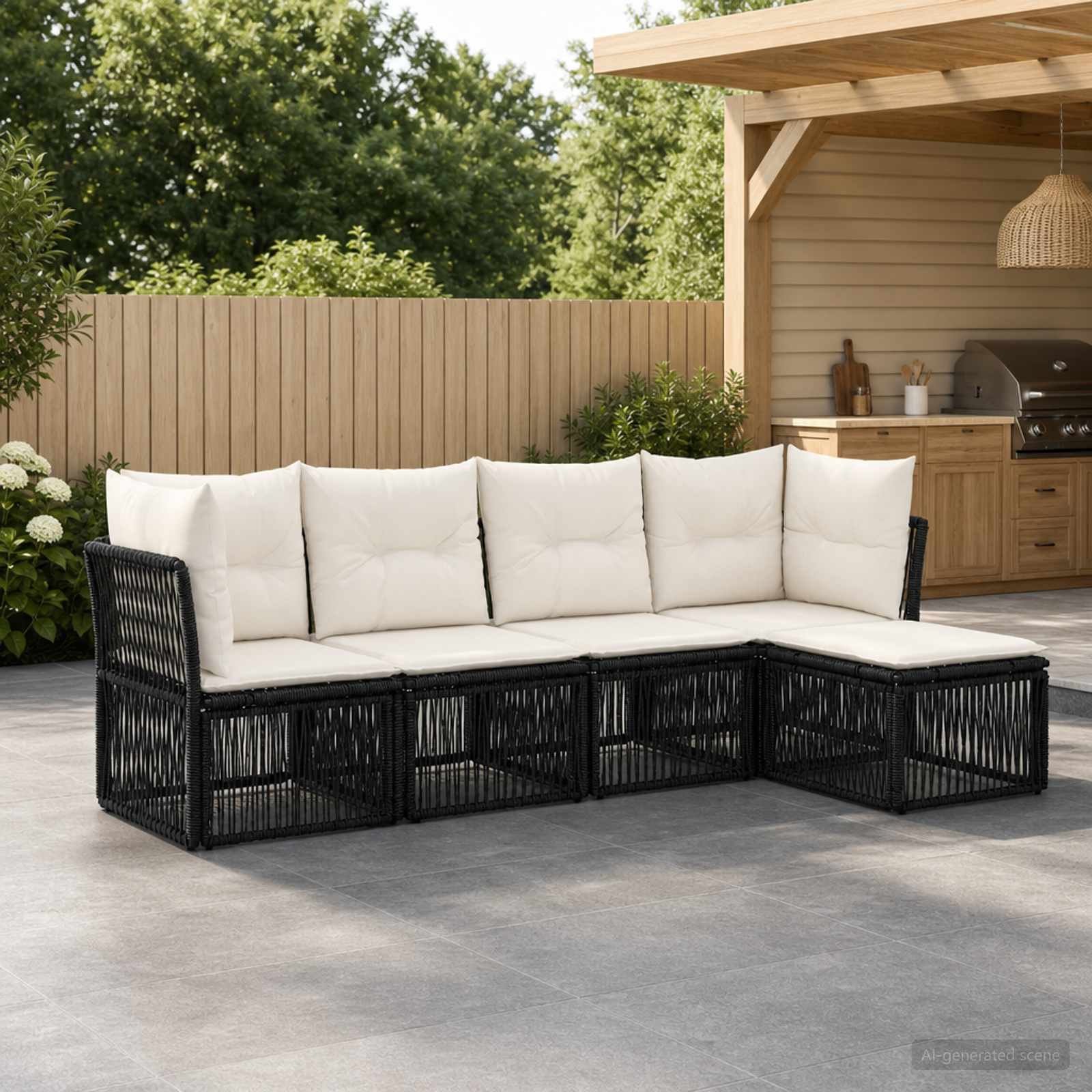 Set Divano da Giardino 5 pcs Nero polyrattan | homemem39