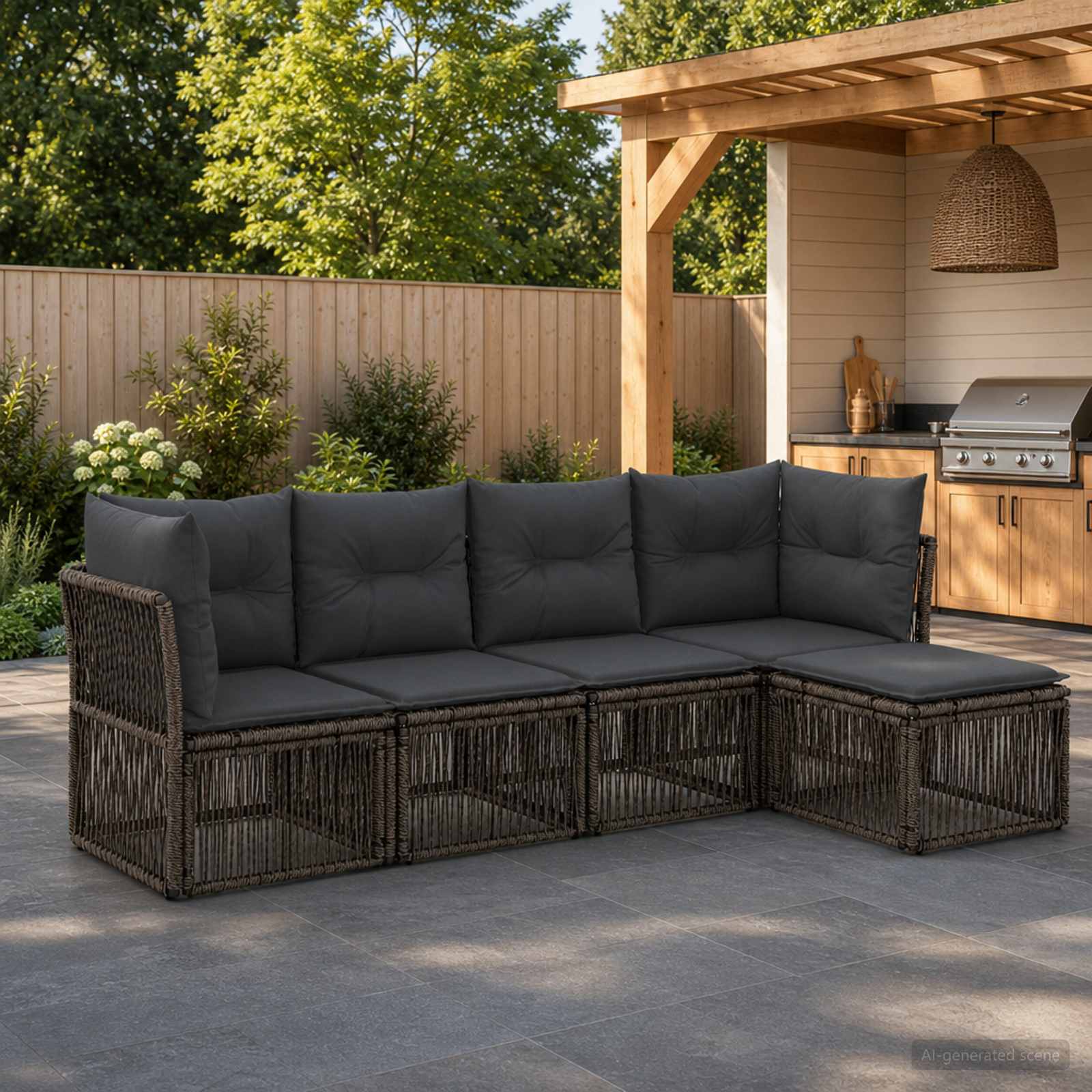 Set Divano da Giardino 5 pcs Grigio polyrattan | homemem39
