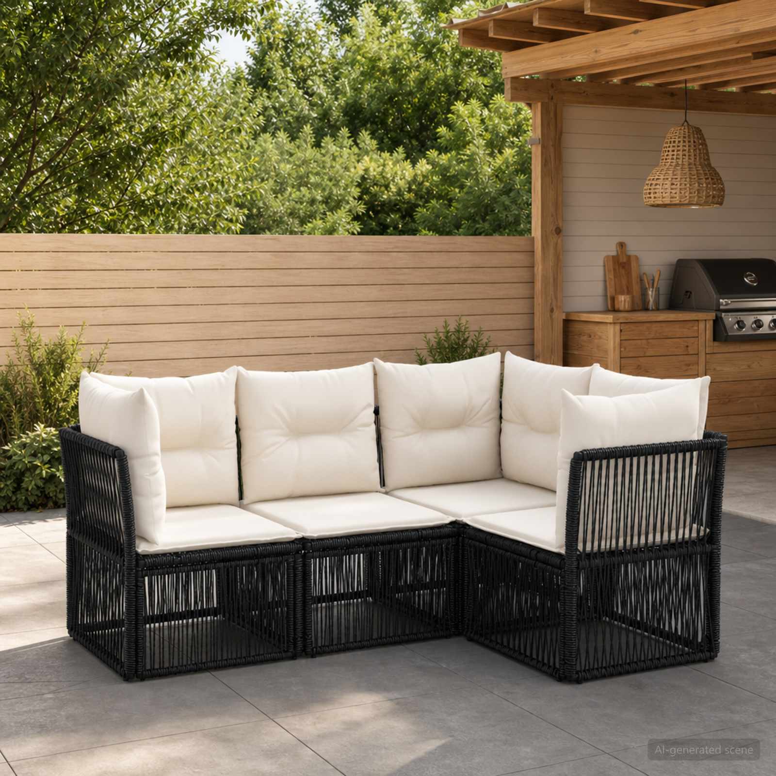 Set Divano da Giardino 4 pcs Nero polyrattan | homemem39