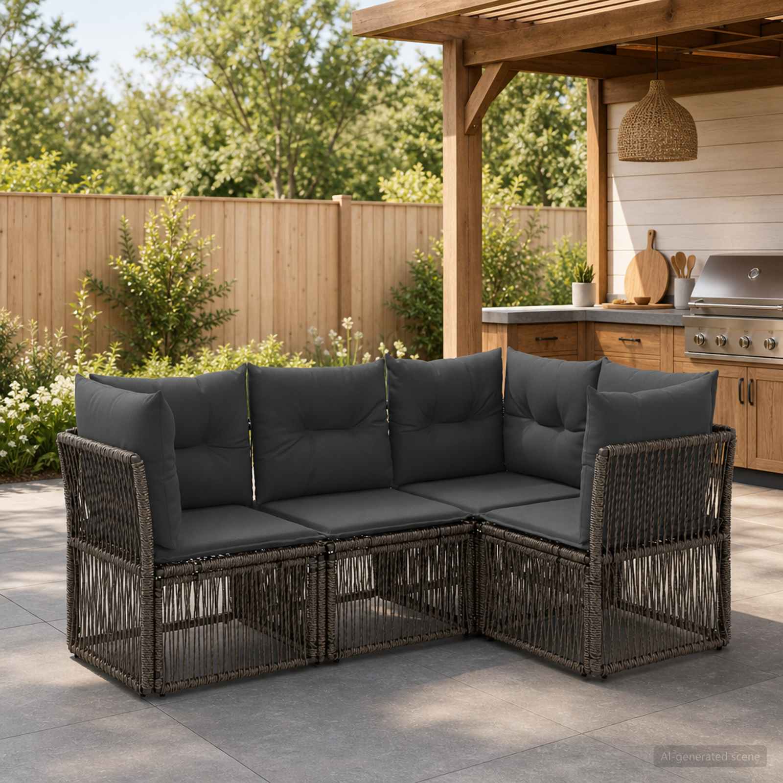 Set Divano da Giardino 4 pcs Grigio polyrattan | homemem39