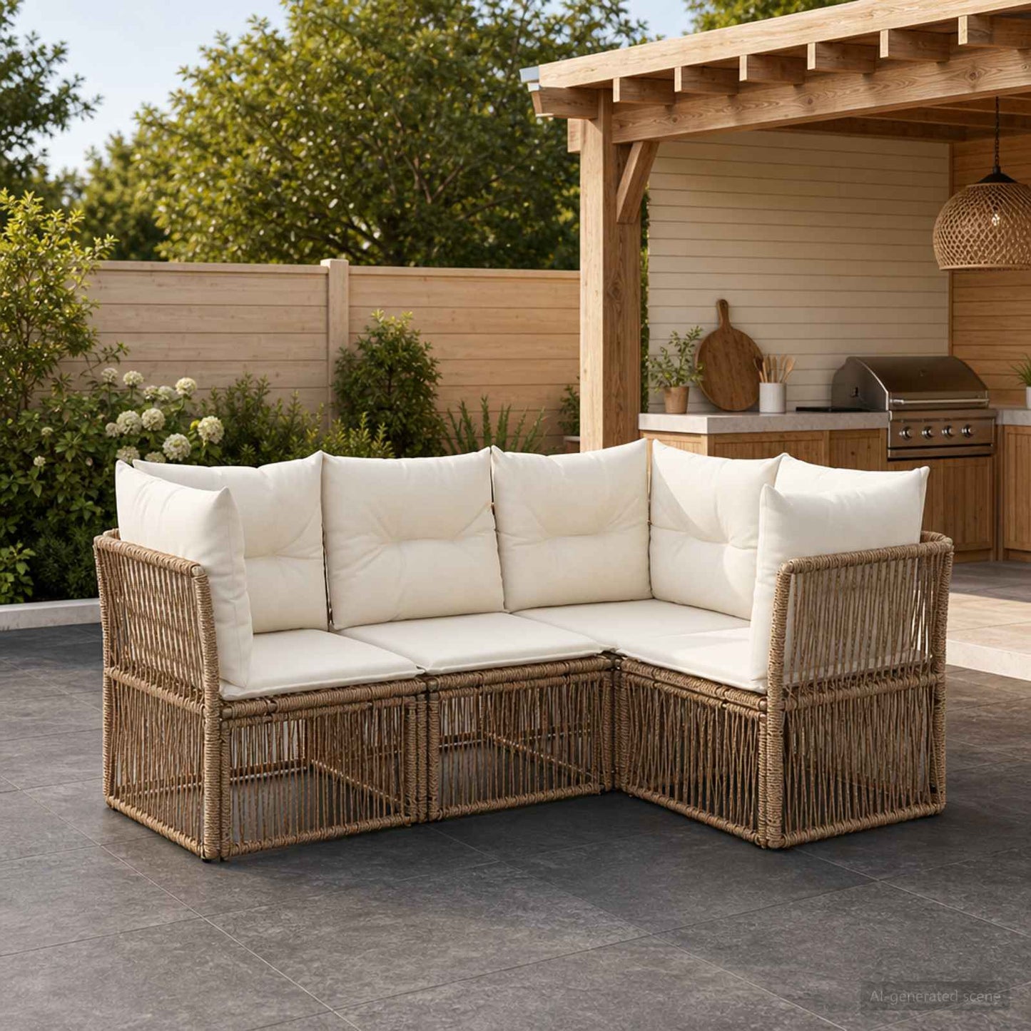 Set Divano da Giardino 4 pcs Beige polyrattan | homemem39