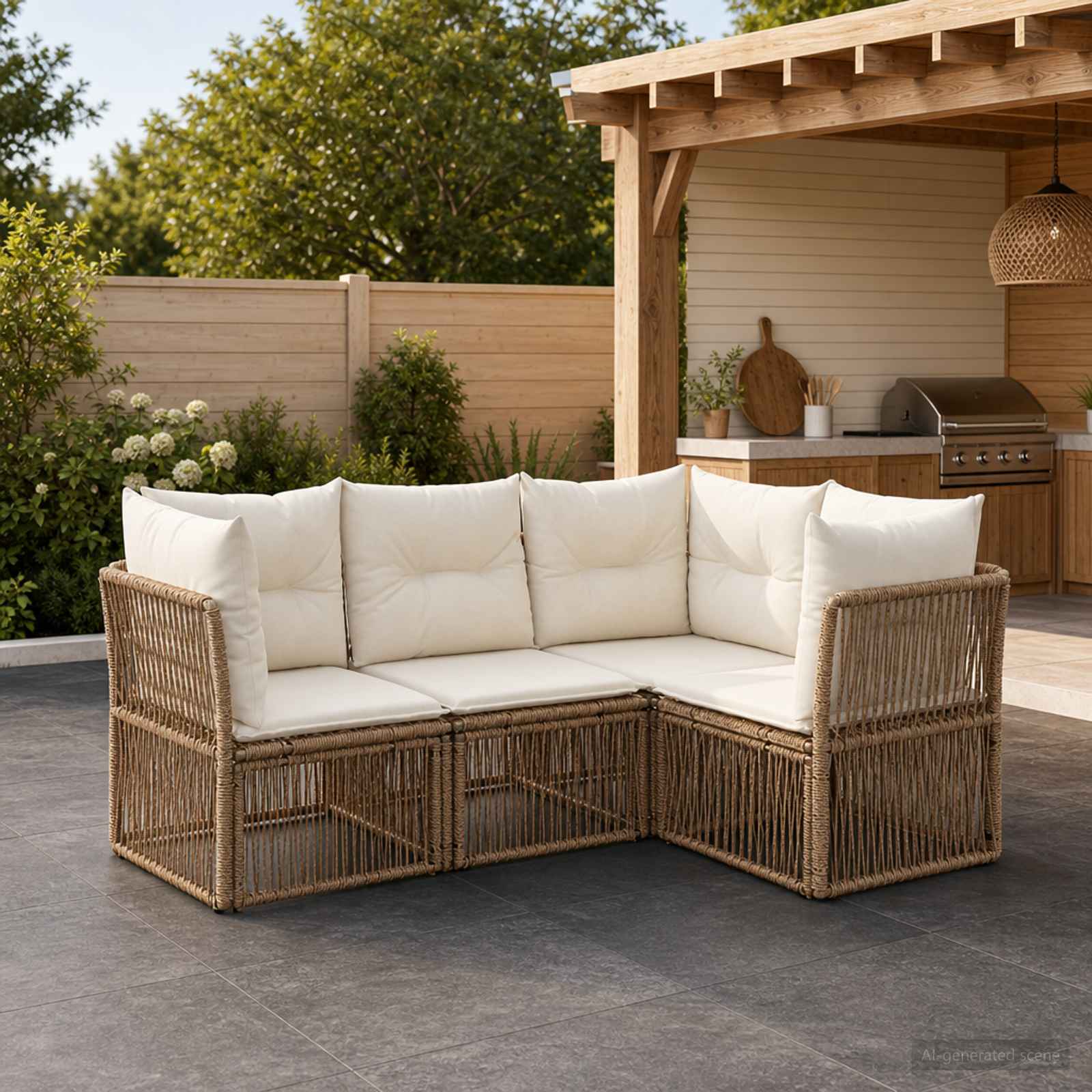 Set Divano da Giardino 4 pcs Beige polyrattan | homemem39