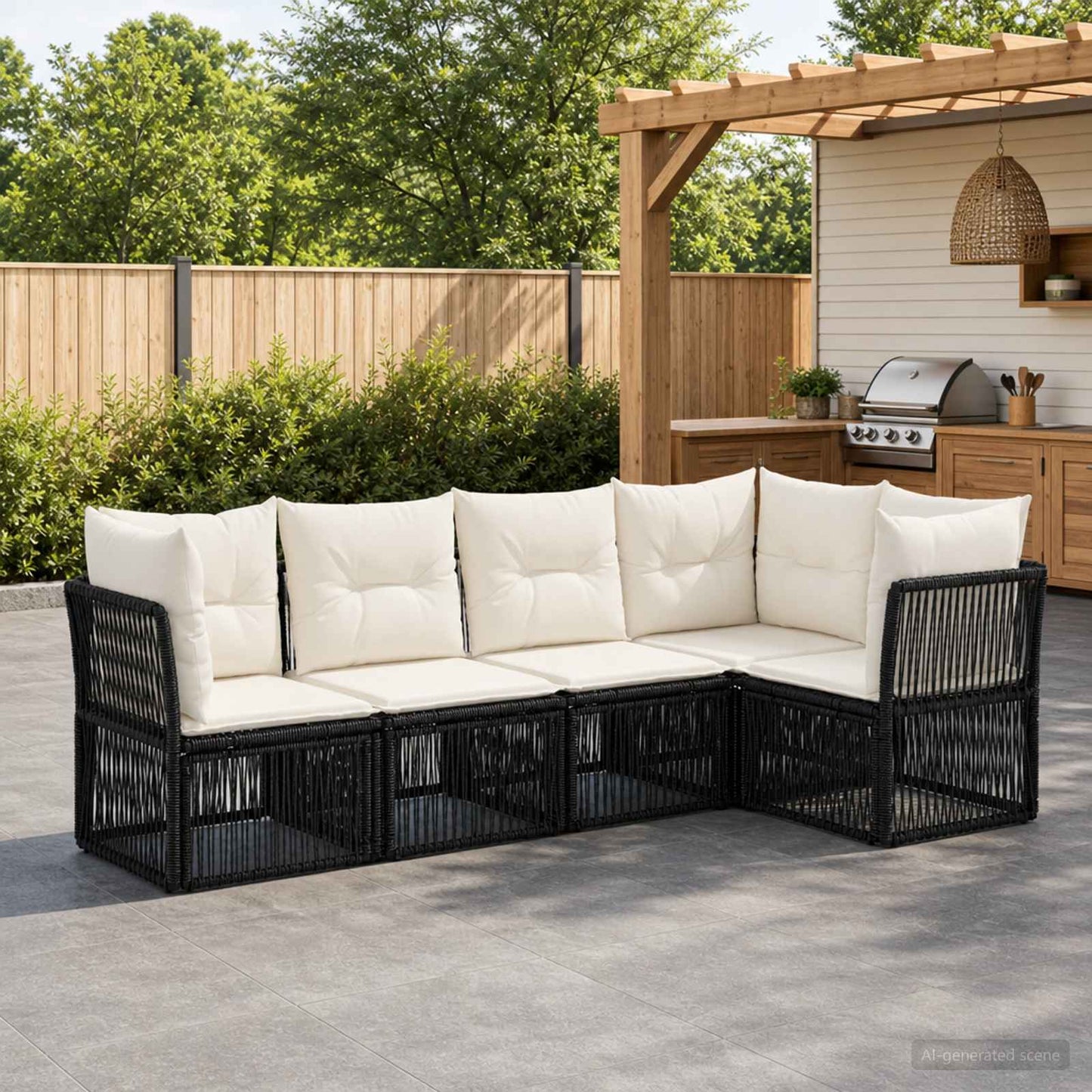 Set Divano da Giardino 5 pcs Nero polyrattan | homemem39