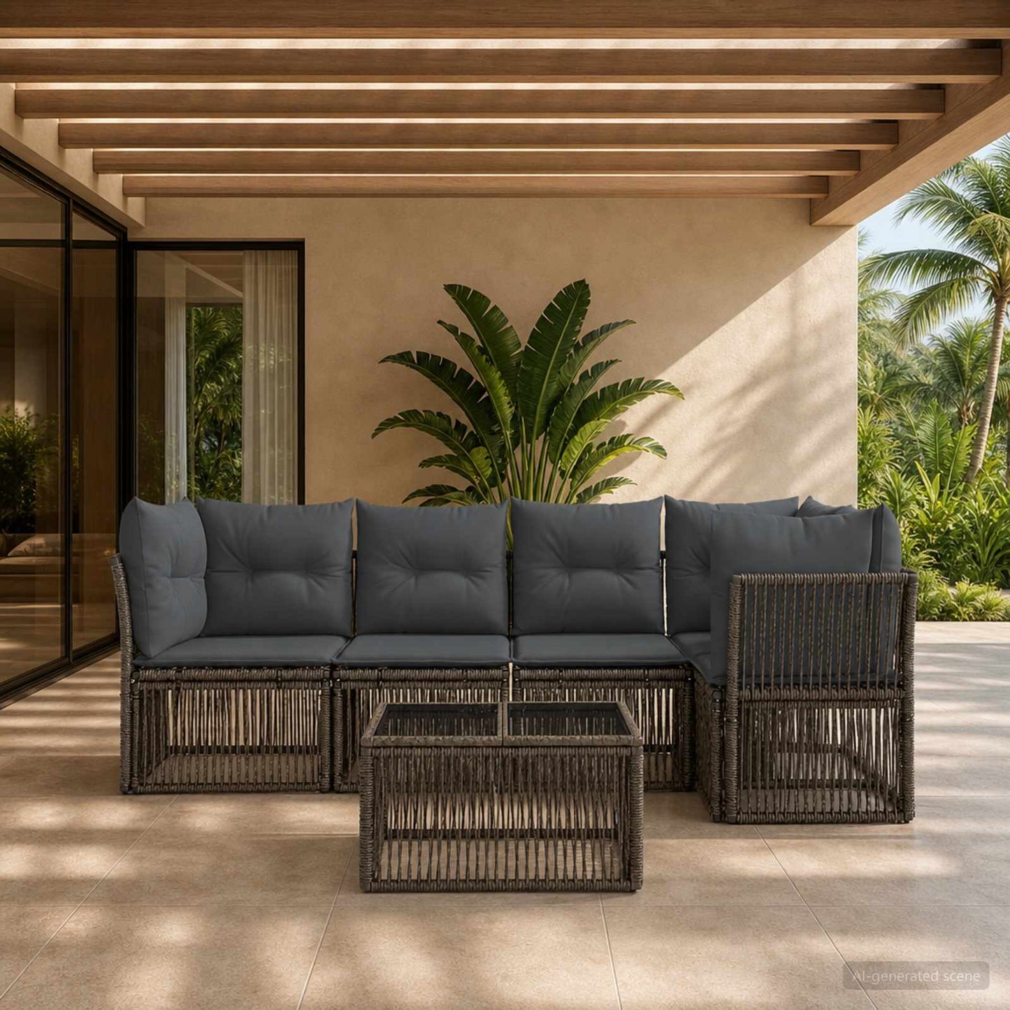 Set Divano da Giardino 6 pcs Grigio polyrattan | homemem39