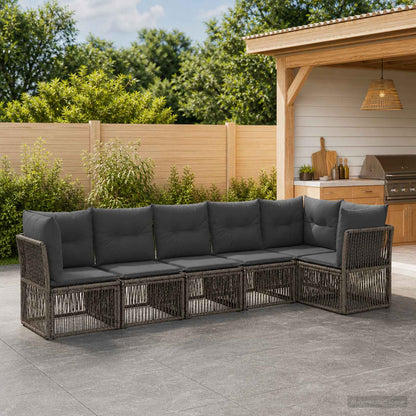 Set Divano da Giardino 6 pcs Grigio polyrattan | homemem39