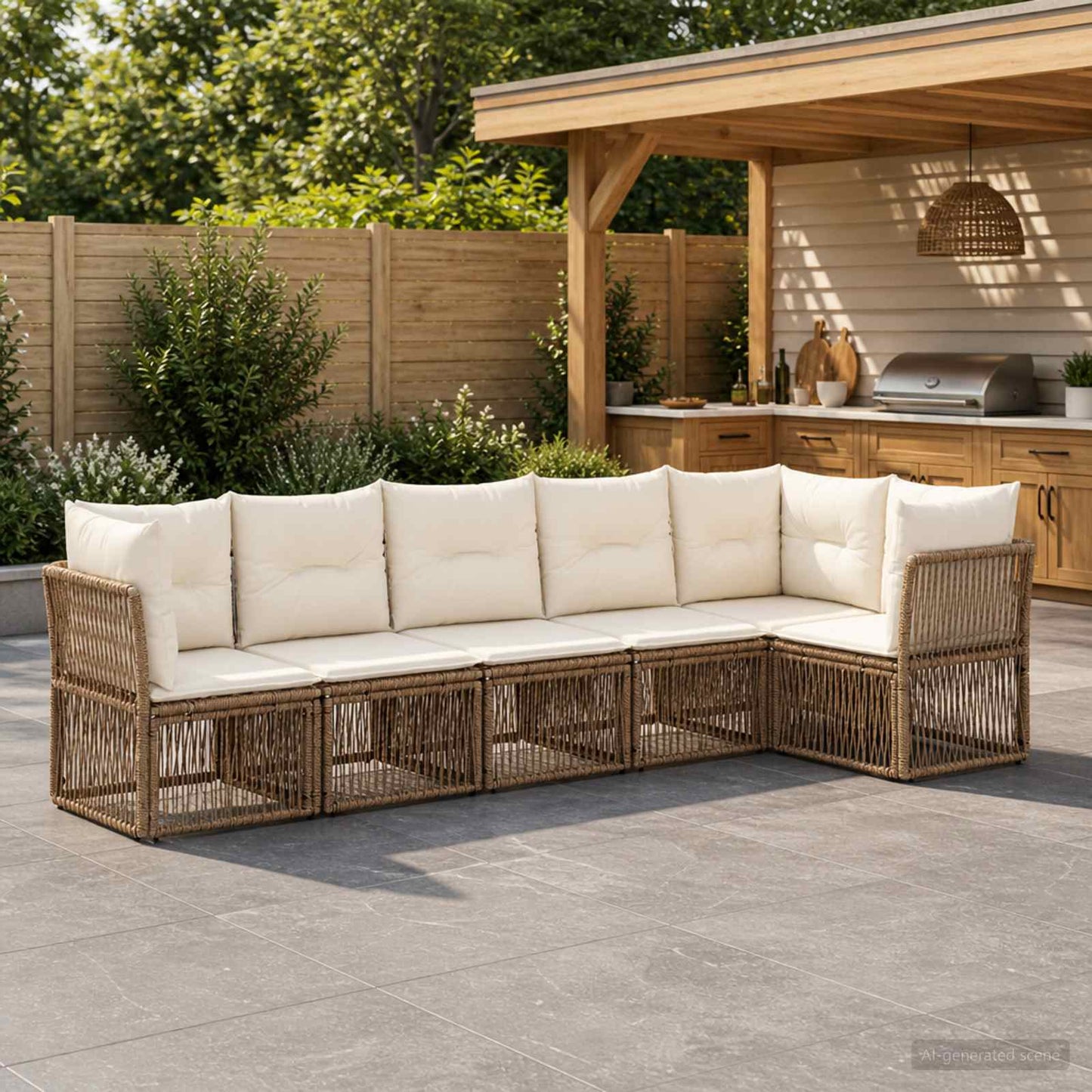 Set Divano da Giardino 6 pcs Beige polyrattan | homemem39