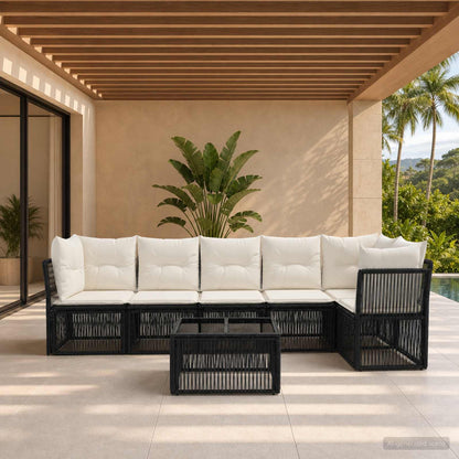 Set Divano da Giardino 7 pcs Nero polyrattan | homemem39