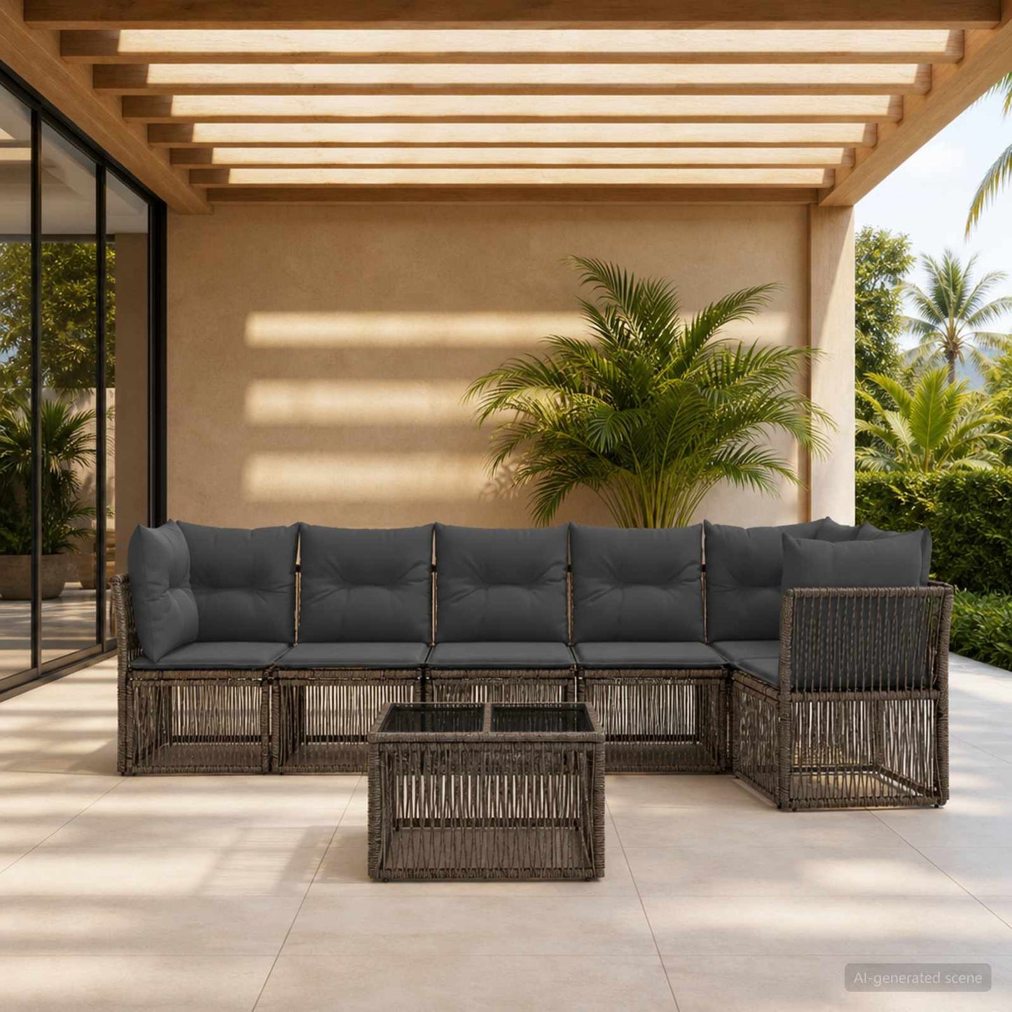 Set Divano da Giardino 7 pcs Grigio polyrattan | homemem39