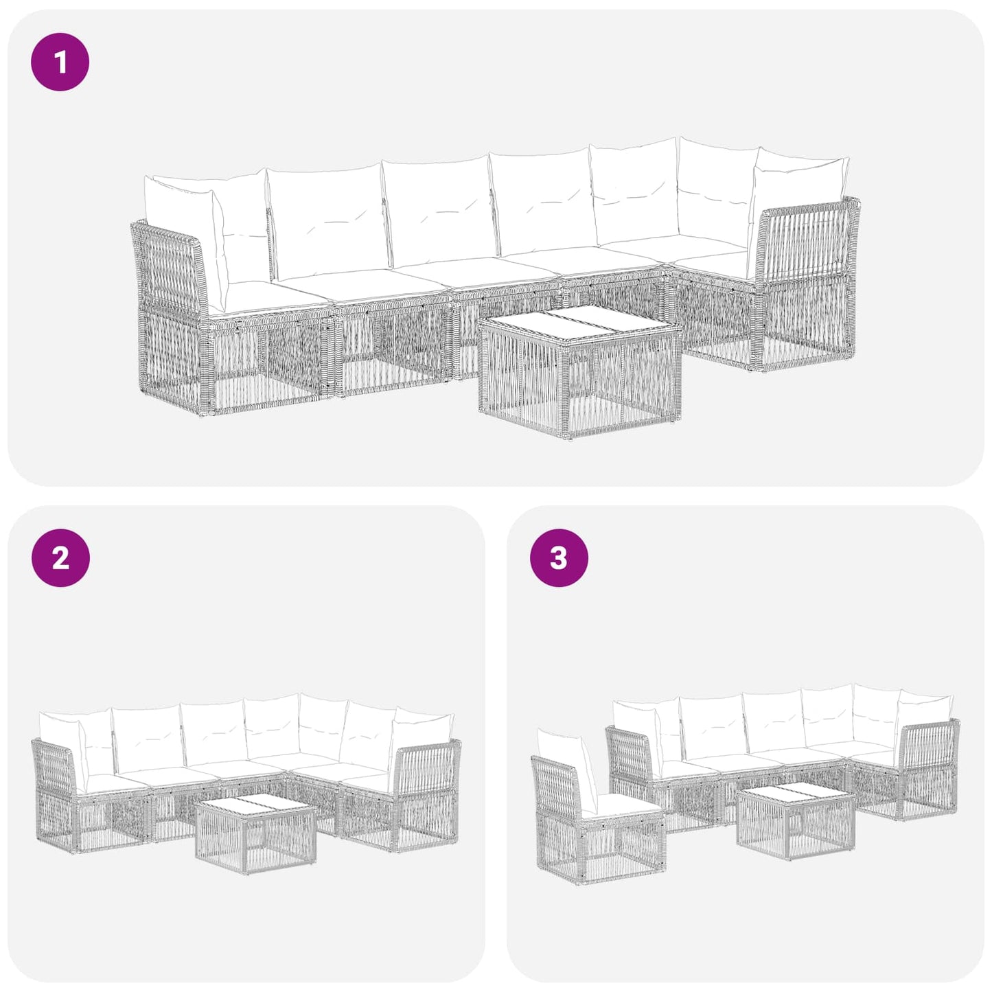 Set Divano da Giardino 7 pcs Grigio polyrattan | homemem39