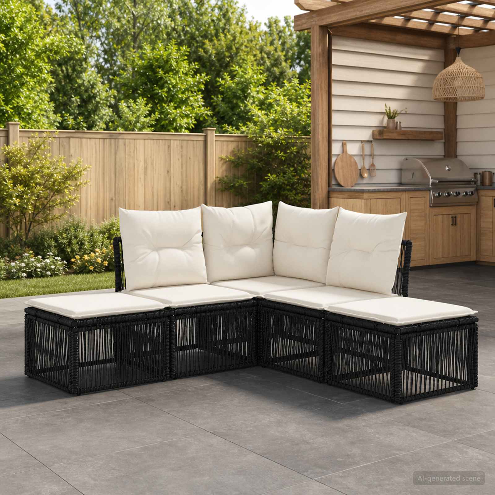 Set Divano da Giardino 5 pcs Nero polyrattan | homemem39