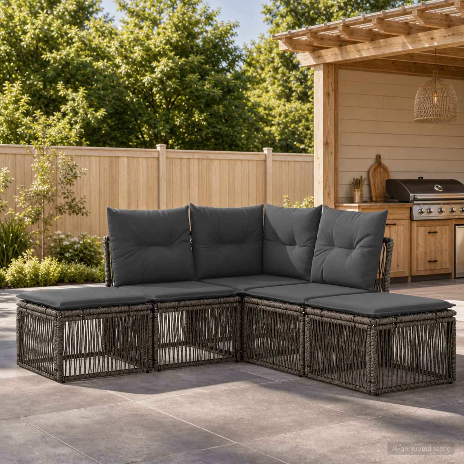 Set Divano da Giardino 5 pcs Grigio polyrattan | homemem39
