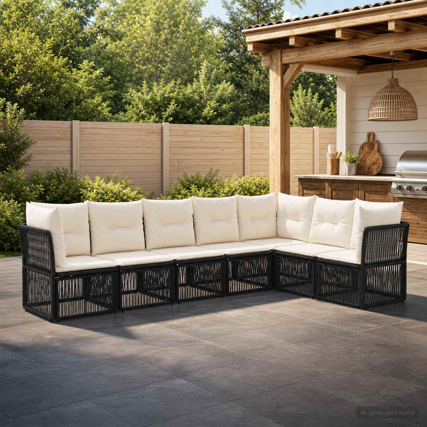 Set Divano da Giardino 7 pcs Nero polyrattan | homemem39