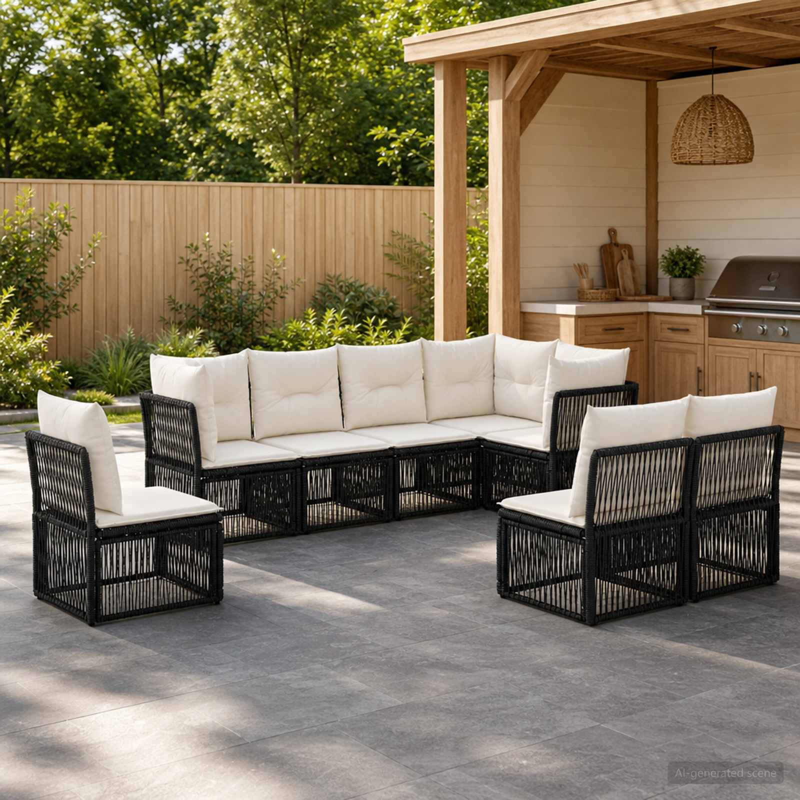 Set Divano da Giardino 8 pcs Nero polyrattan | homemem39