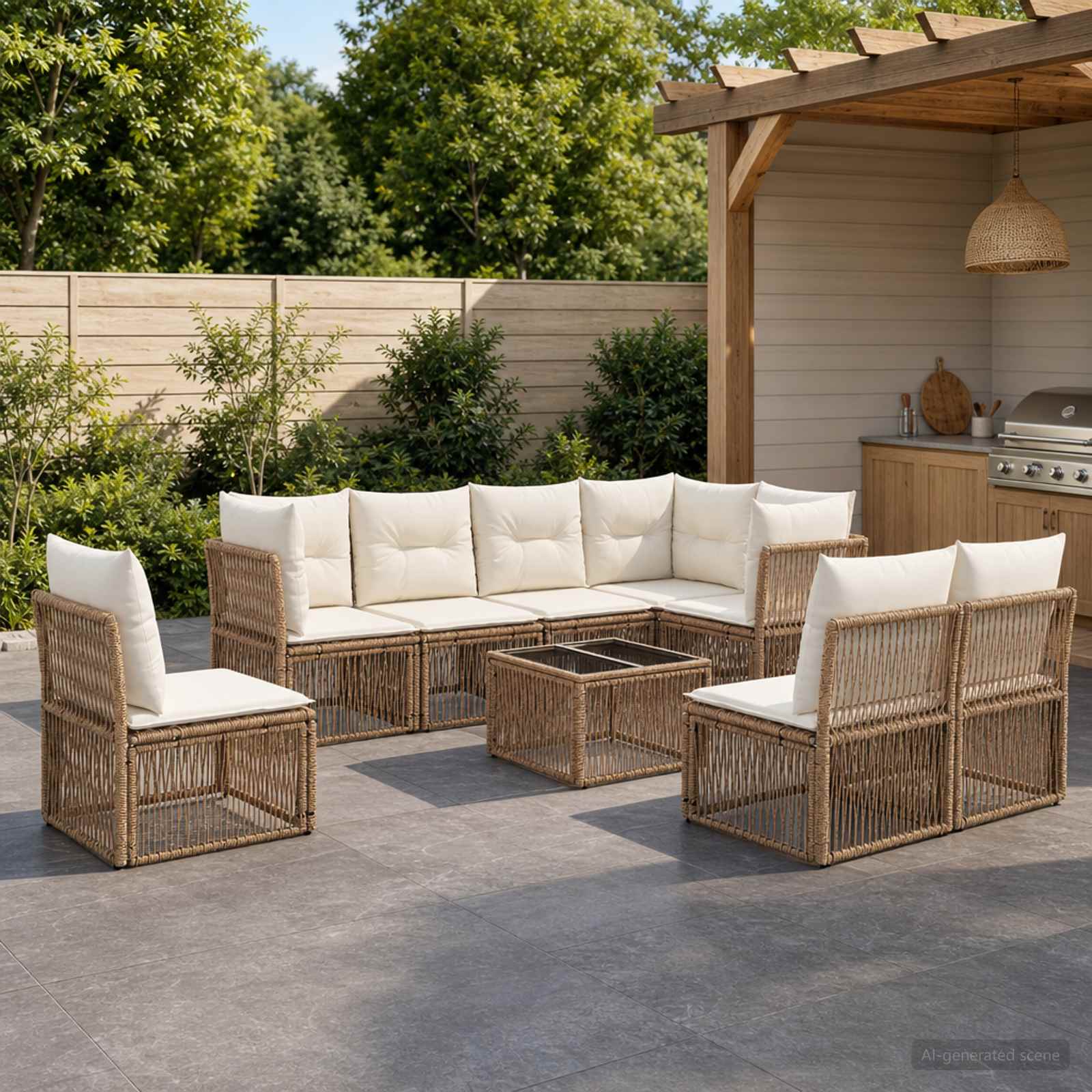 Set Divano da Giardino 9 pcs Beige polyrattan | homemem39