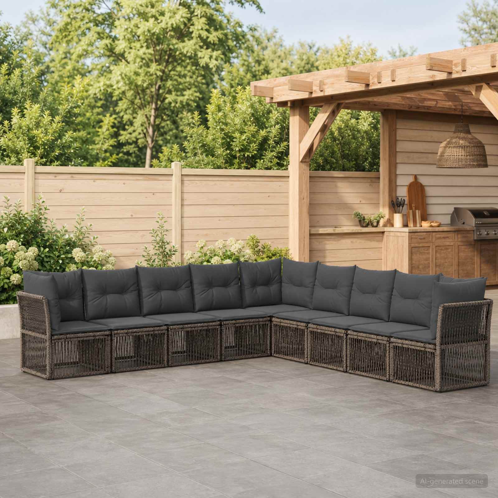 Set Divano da Giardino 9 pcs Grigio polyrattan | homemem39