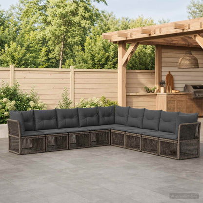 Set Divano da Giardino 9 pcs Grigio polyrattan | homemem39