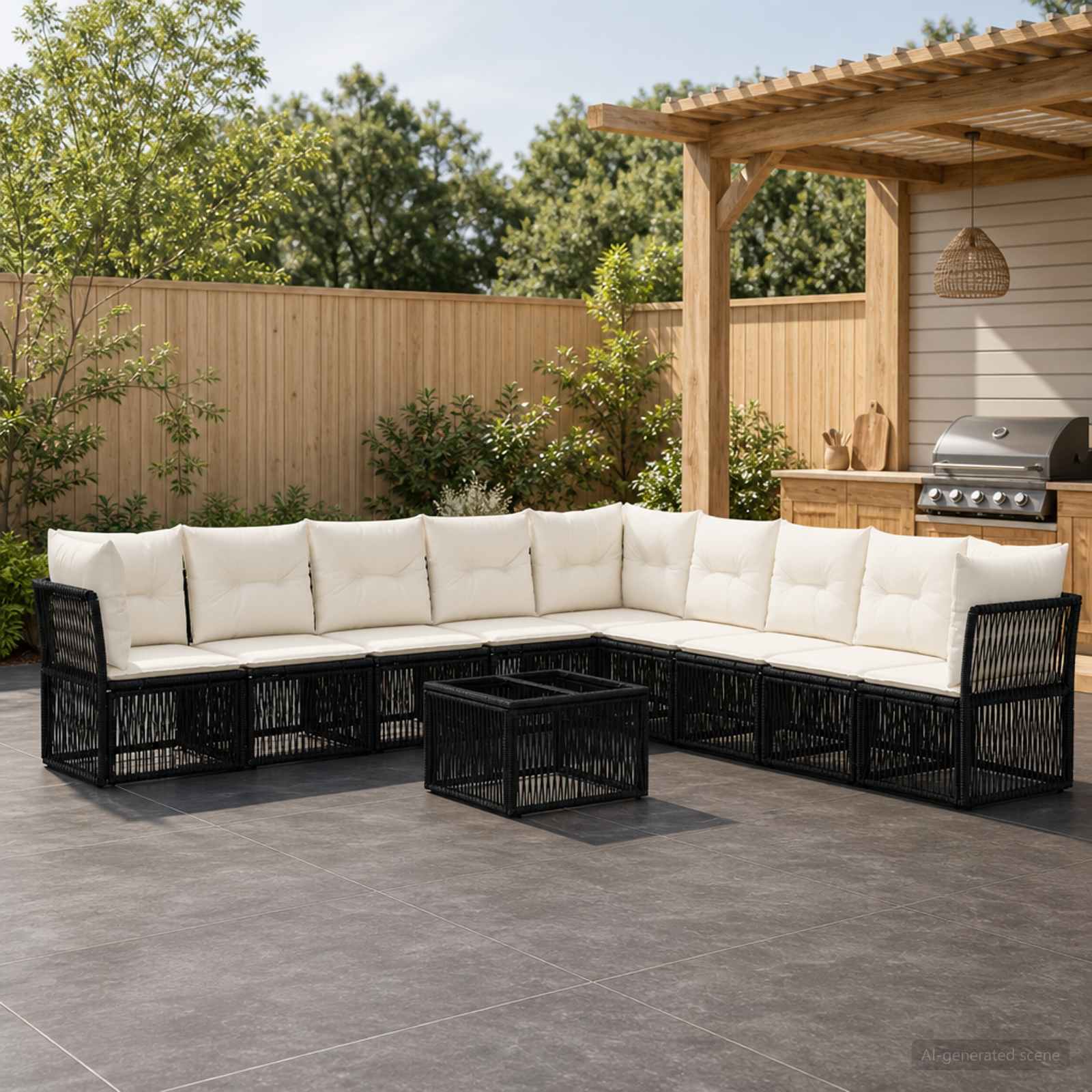 Set Divano da Giardino 10 pcs Nero polyrattan | homemem39