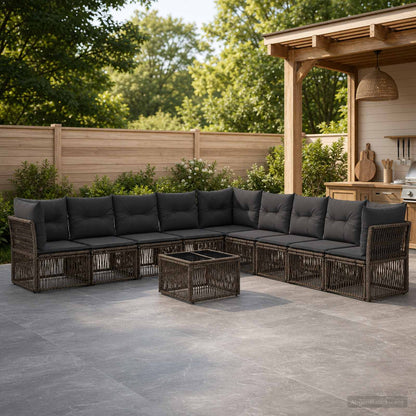 Set Divano da Giardino 10 pcs Grigio polyrattan | homemem39