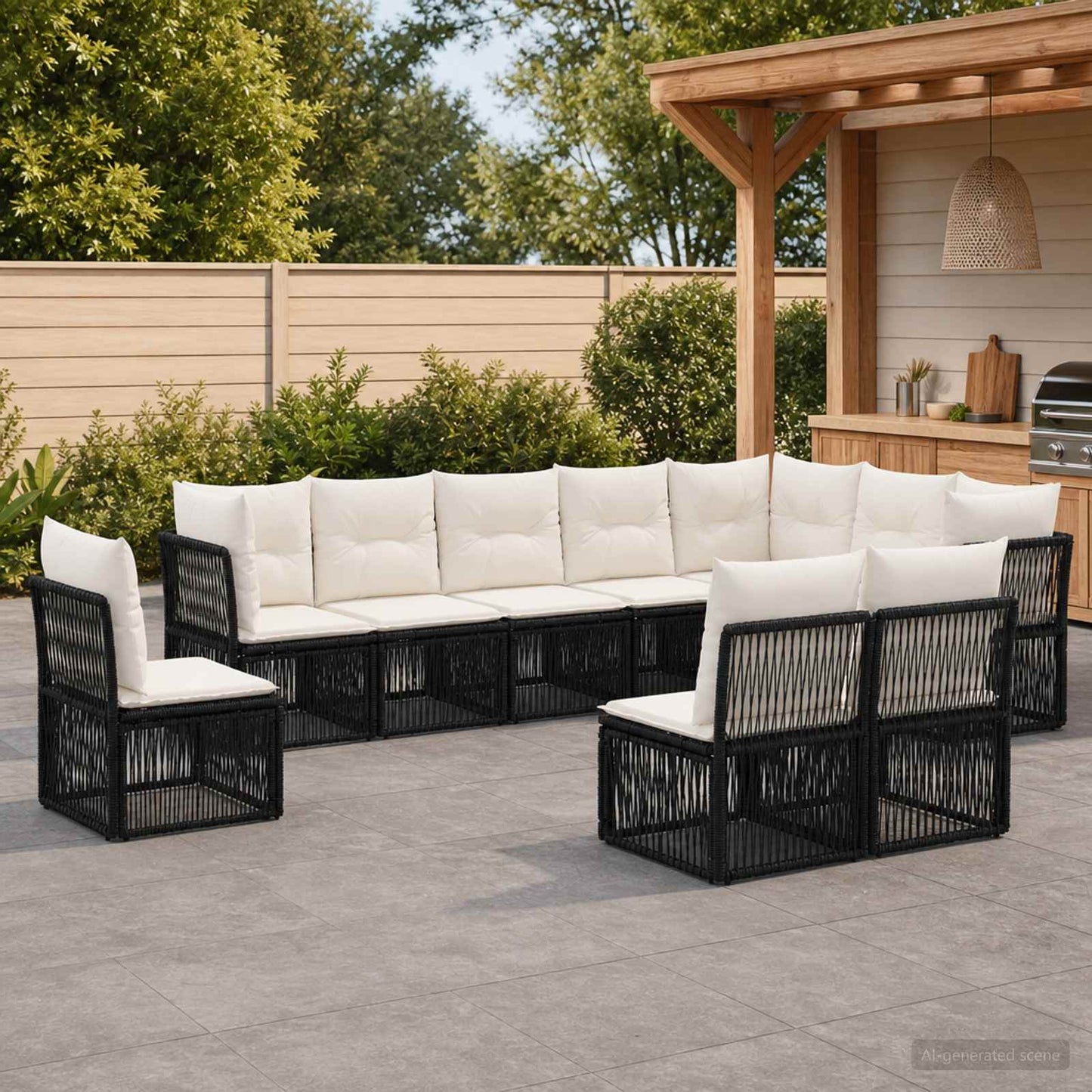 Set Divano da Giardino 10 pcs Nero polyrattan | homemem39
