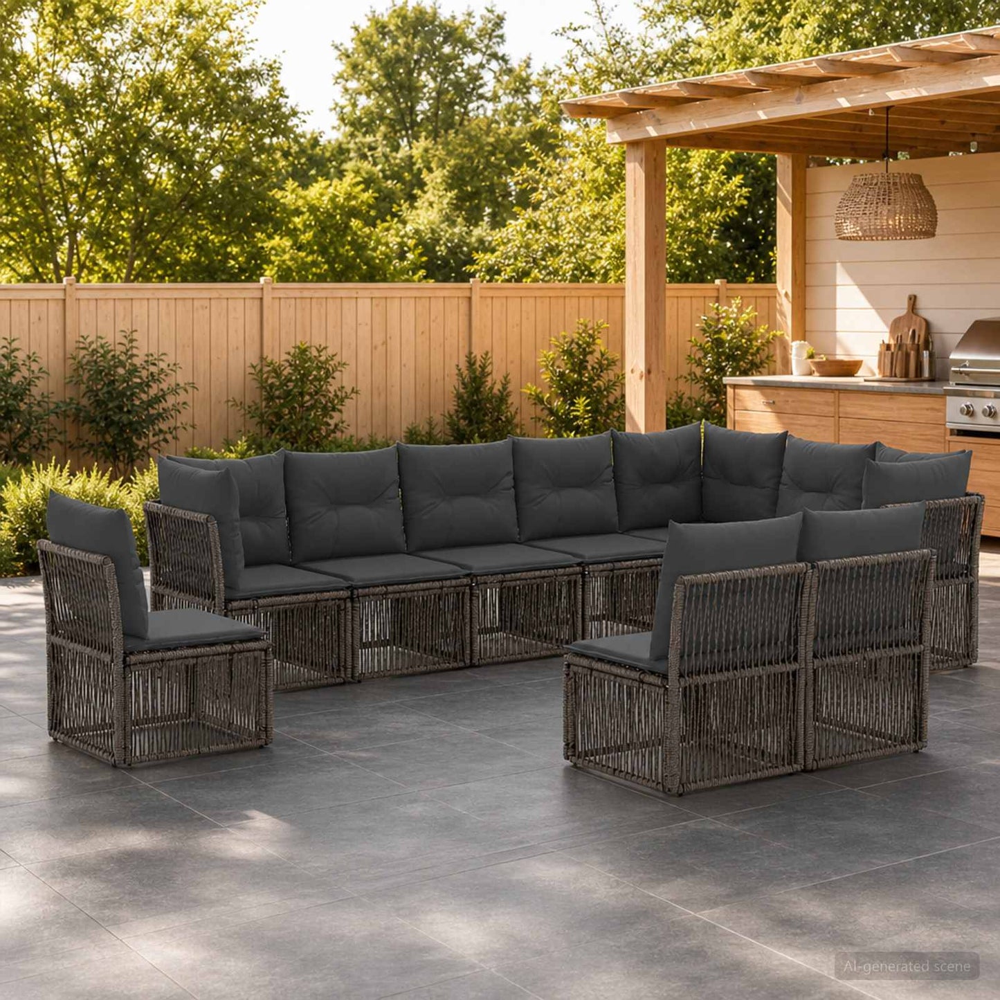 Set Divano da Giardino 10 pcs Grigio polyrattan | homemem39