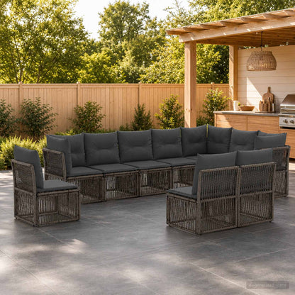 Set Divano da Giardino 10 pcs Grigio polyrattan | homemem39