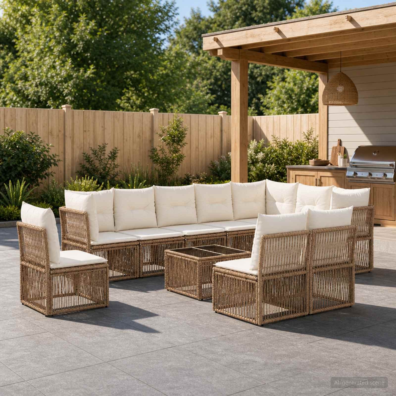 Set Divano da Giardino 11 pcs Beige polyrattan | homemem39
